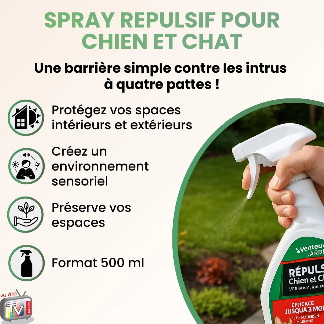 Venteo Spray Repulsif Chat Exterieur Interieur 500 ML Protection Jardins Contre Marquage