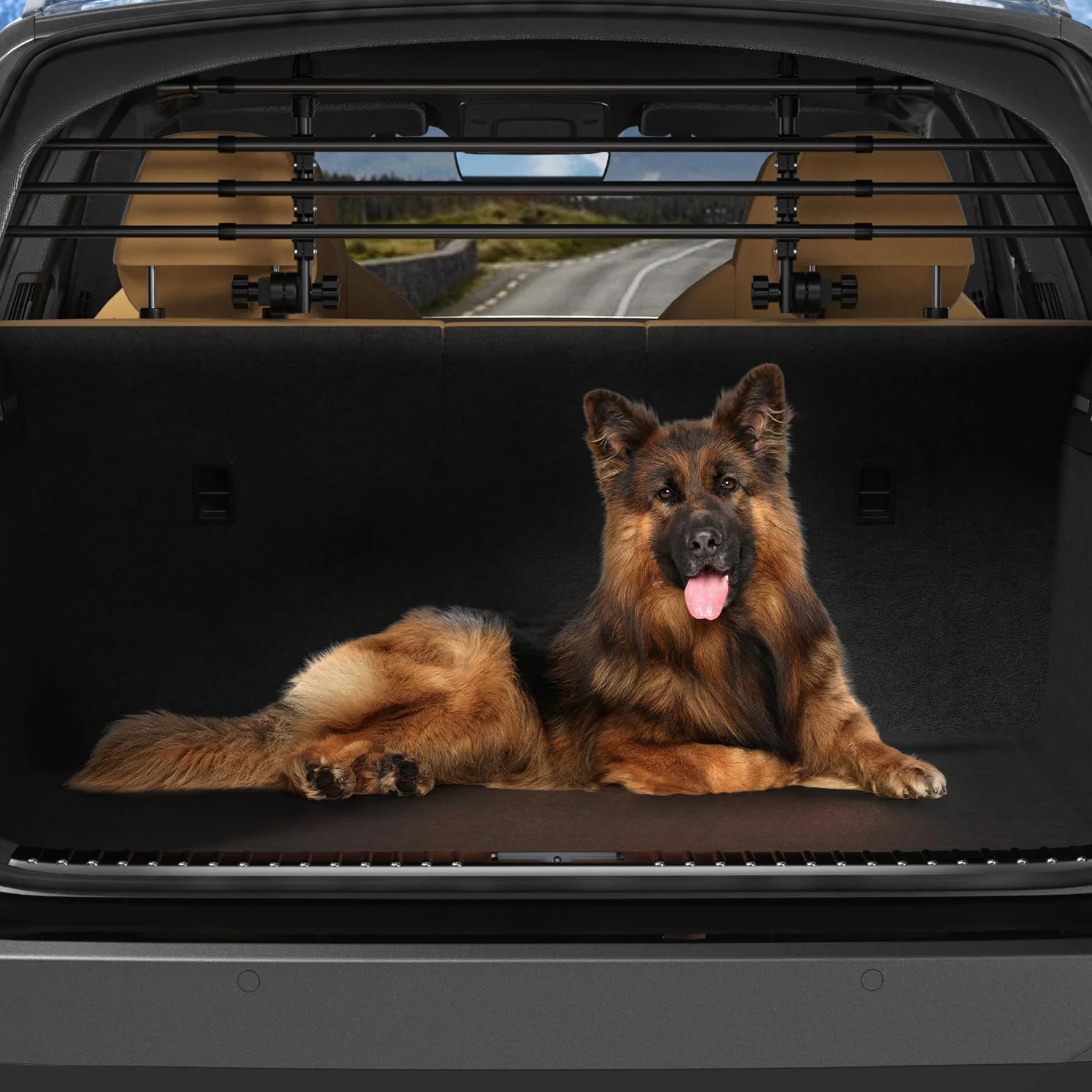 Grille chien voiture universelle réglable pour SUV, breaks, voitures, camionnettes et utilitaires – Barrière de séparation coffre pour chien, grille de sécurité en acier robuste, facile sans perçage