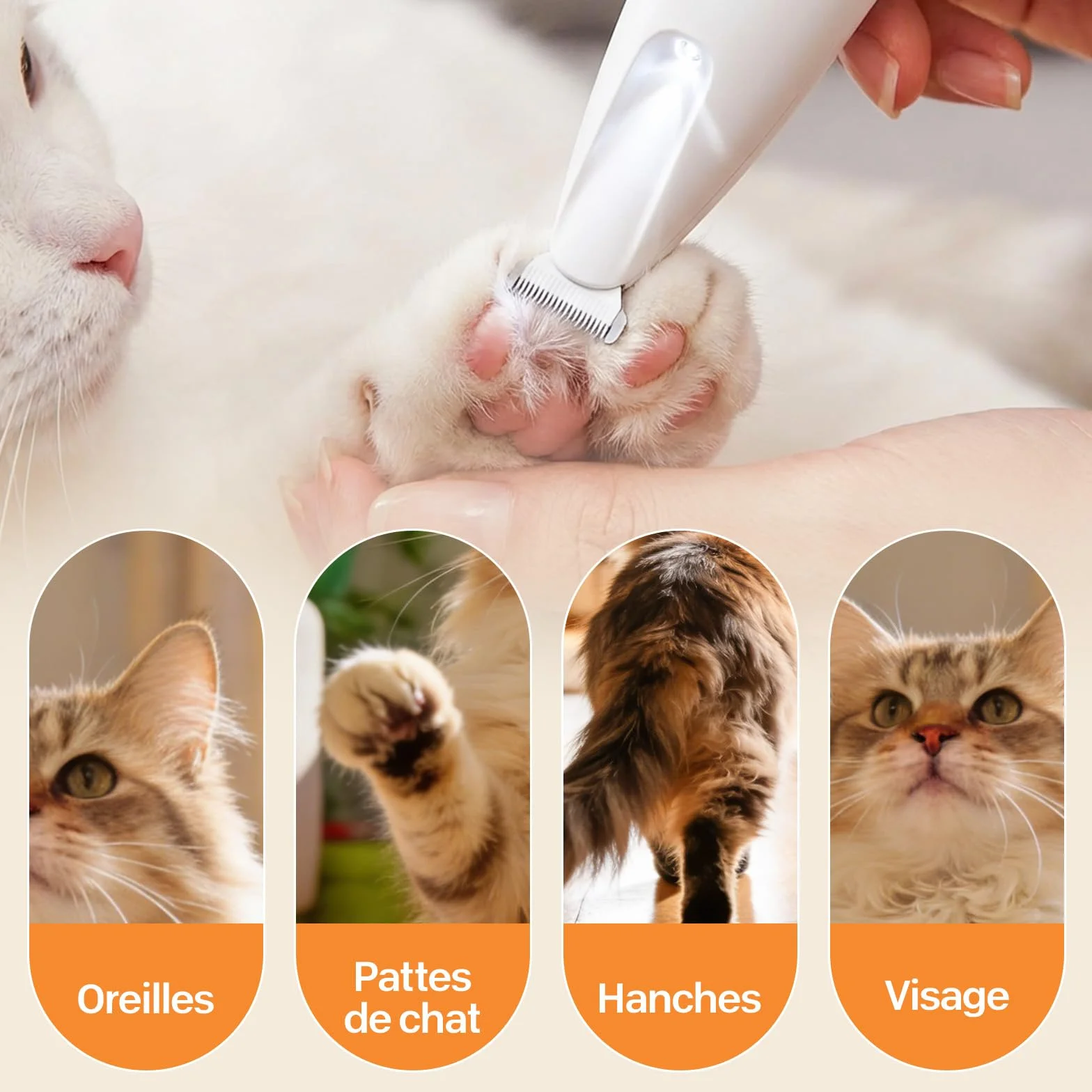 Tondeuse Électrique Ultra-Silencieuse pour Chat, USB Rechargeable, Lames Sûres
