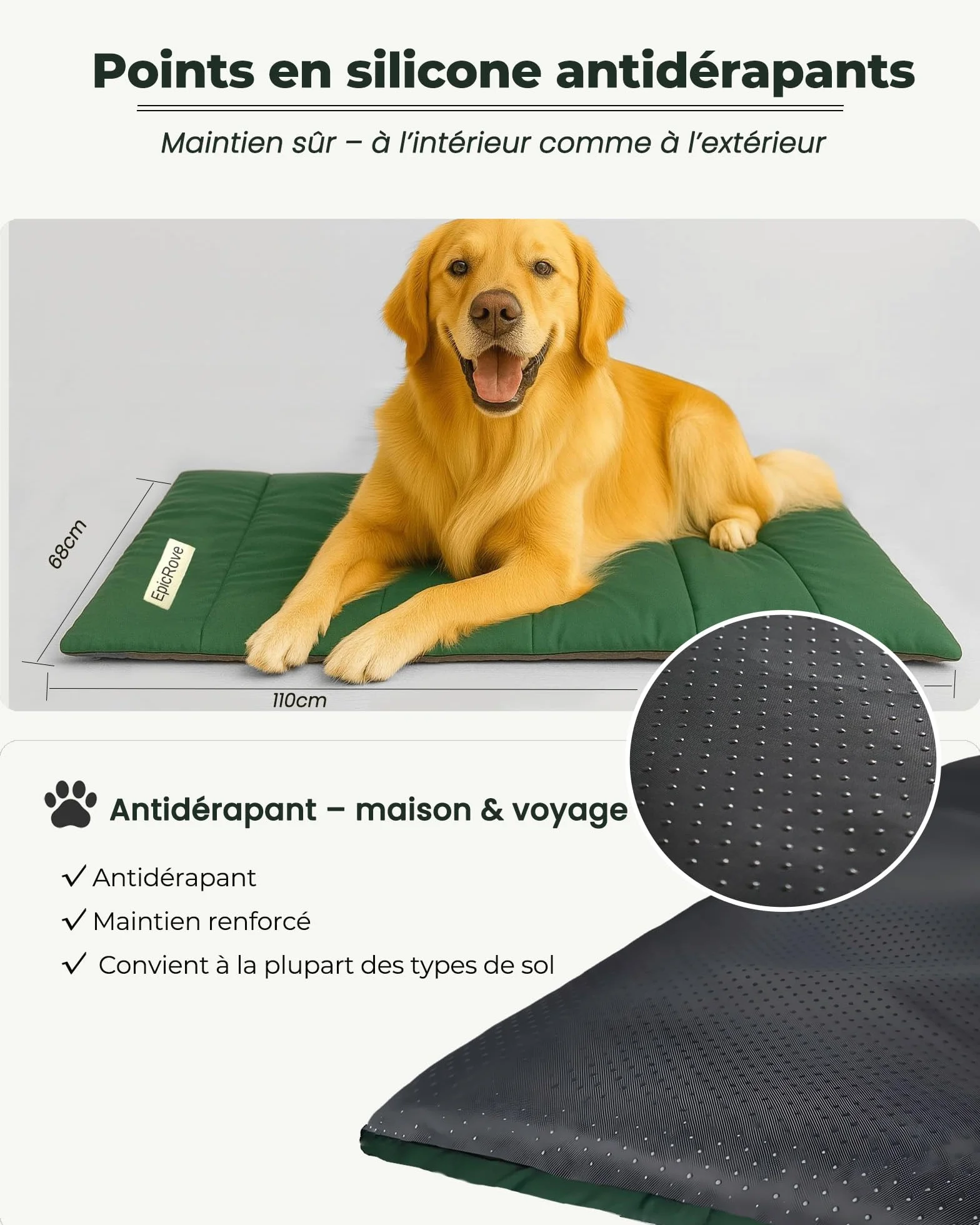 Tapis pour Chien Imperméable Antidérapant Lavable 110×68 cm Coussin Confortable pour Maison Extérieur Camping