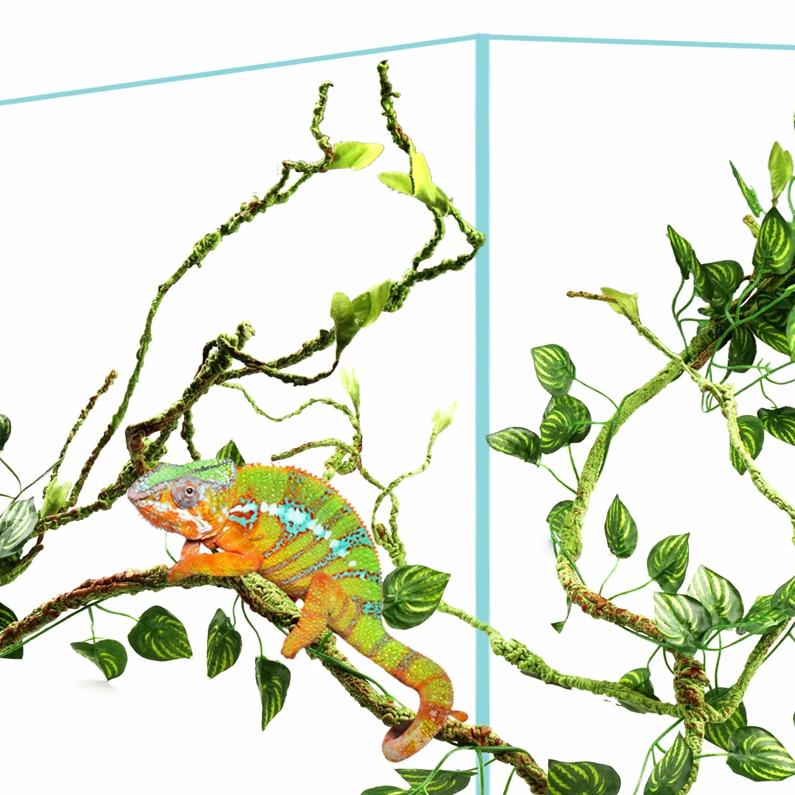 QUOZUO Décoration pour lézards, Plante suspendues Artificielle Terrarium Grandes Plante Decoration Vignes Branche Decorative pour Lézard Escalade