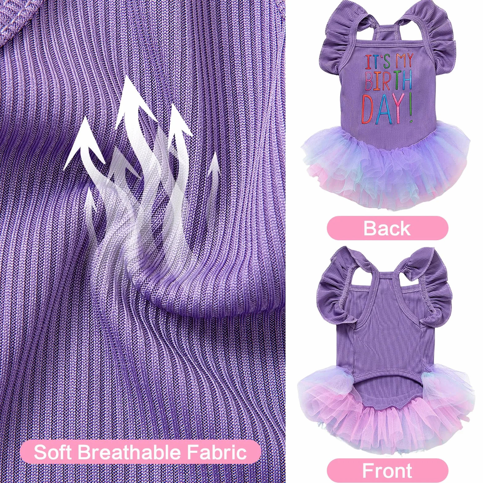 Robe d'anniversaire pour Chien C'est Mon Anniversaire, Robe Tutu Violette avec Volants et Dentelle