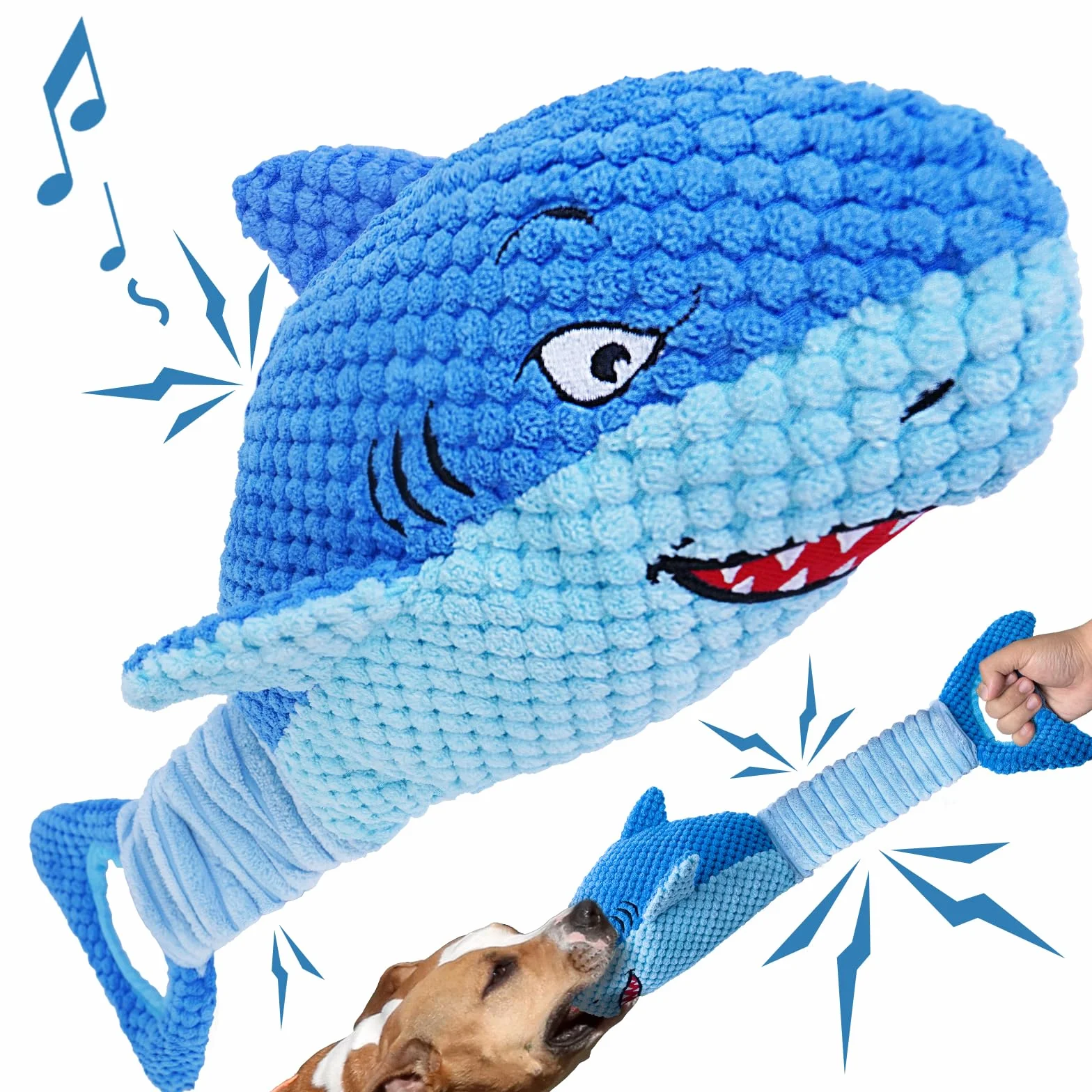Jouets pour chiens de grande taille couineurs à mâcher en peluche requin interactif