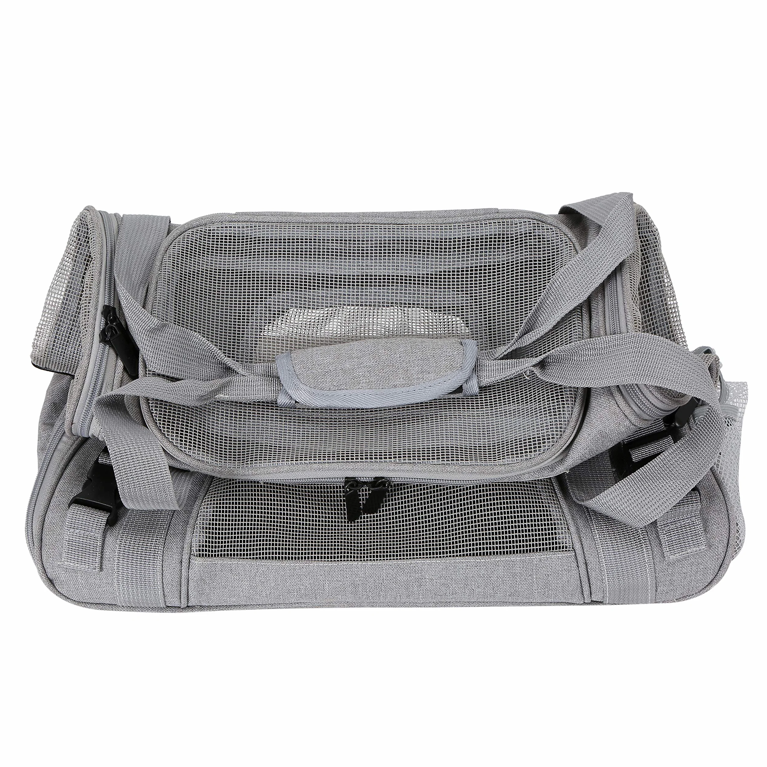 Sac Transport Chat Chien Respirant Pliable Caisse avec Bandoulière Réglable Matelas en Peluche Amovible