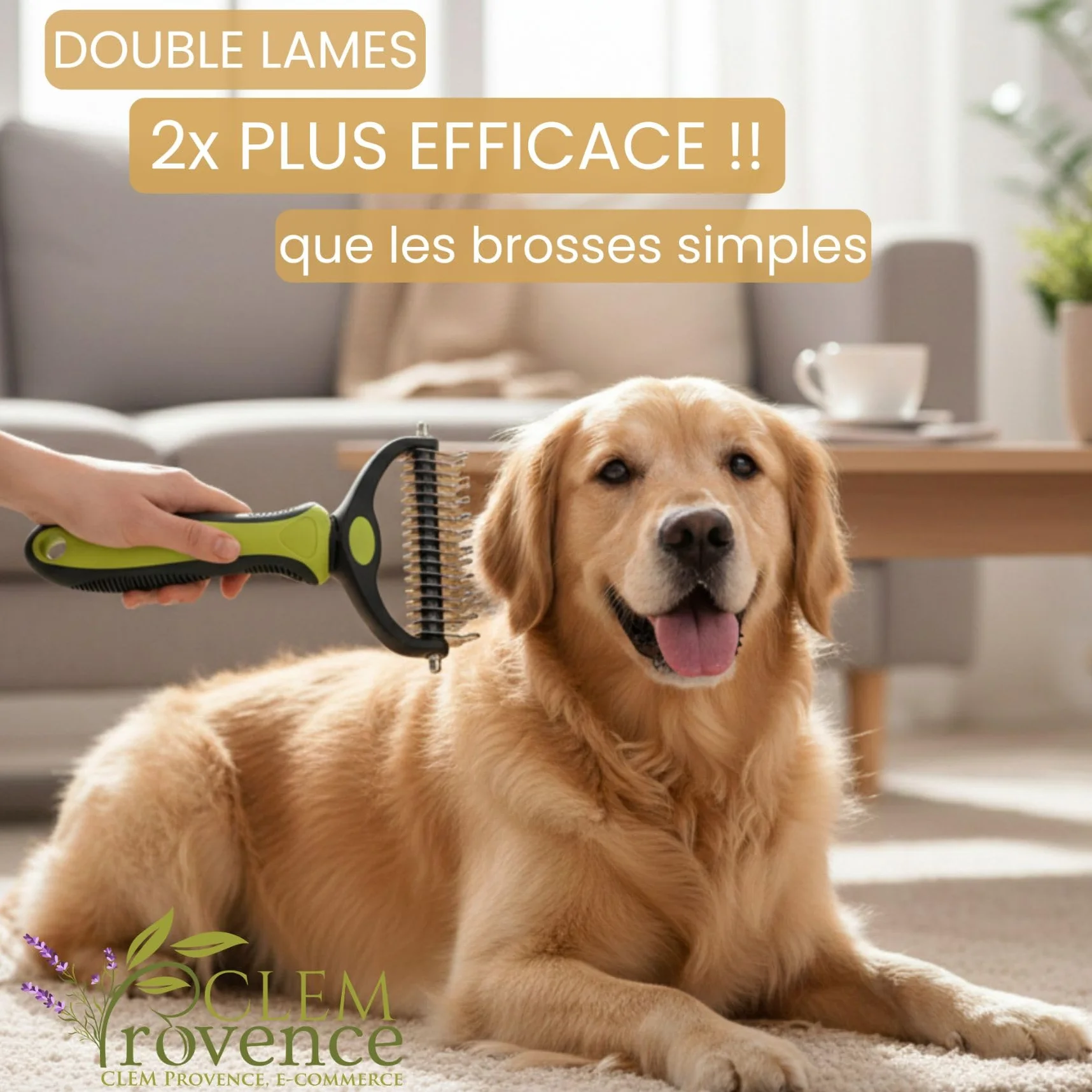 Brosse Démêlante Double Lame pour Chien et Chat Poil Long - Professionnelle pour Enlever Sous Poils et Nœuds