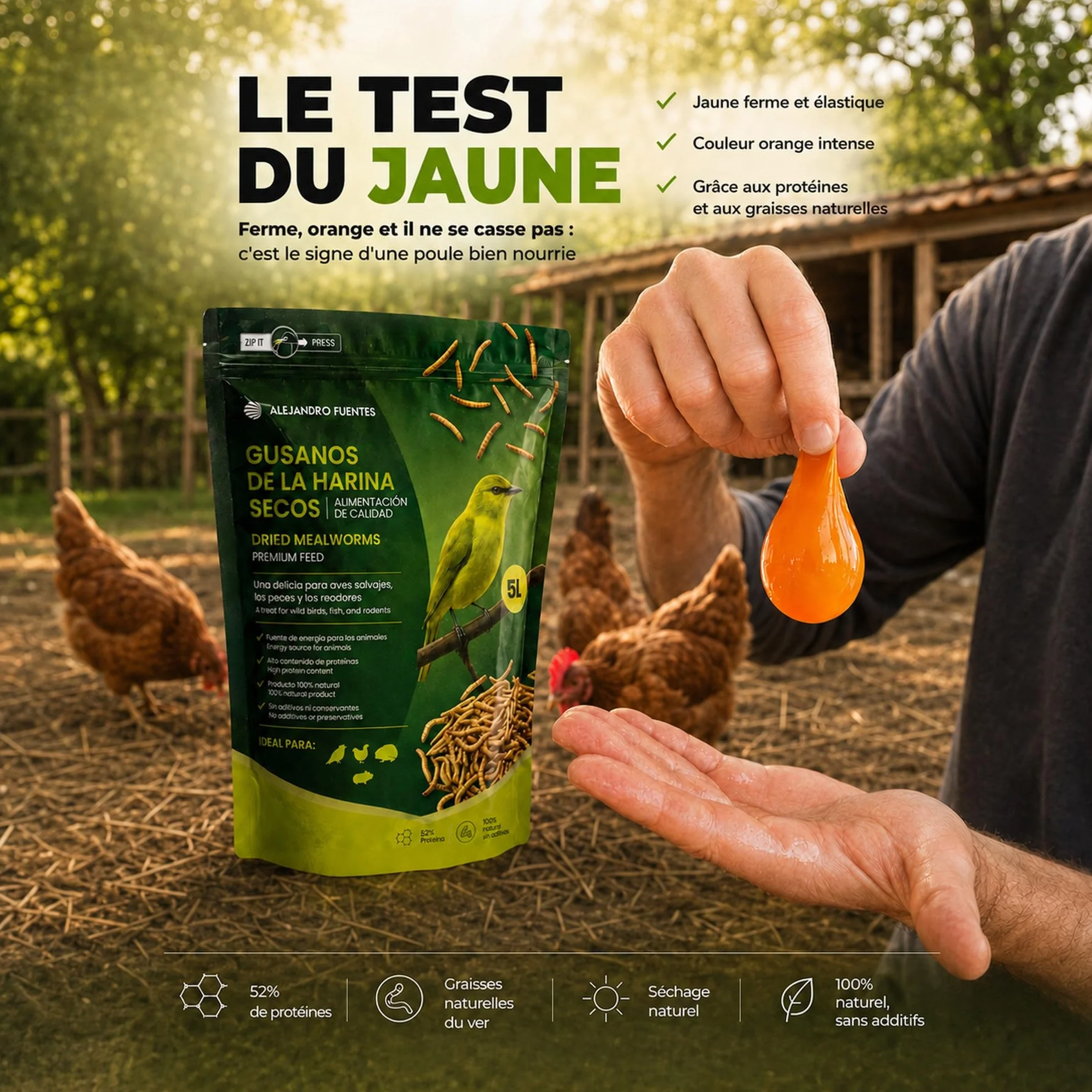 AF® vers de Farine Séchés Premium 5L 52% Protéines Snack Naturel pour Hérisson Reptiles Rongeurs