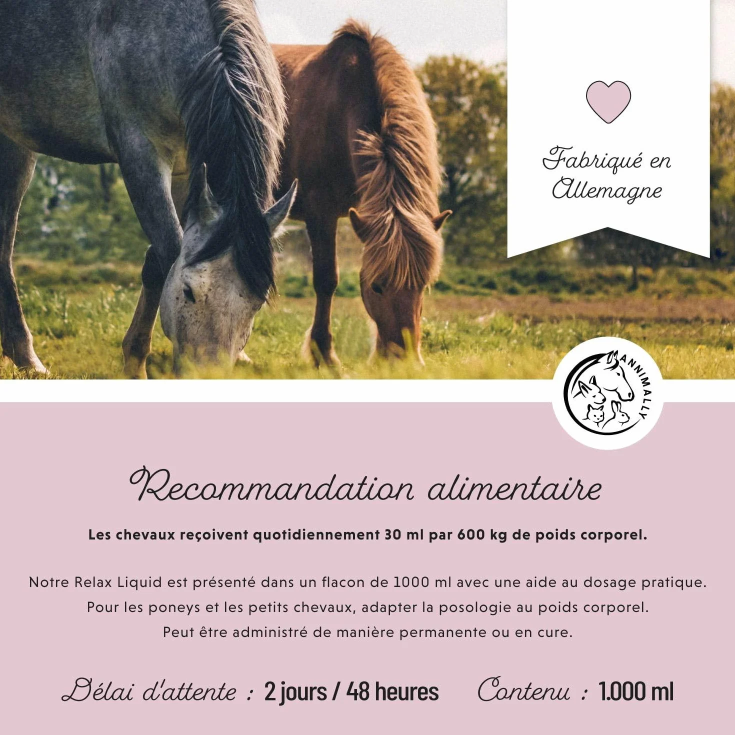Relax Liquid pour Chevaux 1000ml Sirop Apaisant avec Valériane, Houblon, Tryptophane, B12, Magnésium et Calcium Liquide