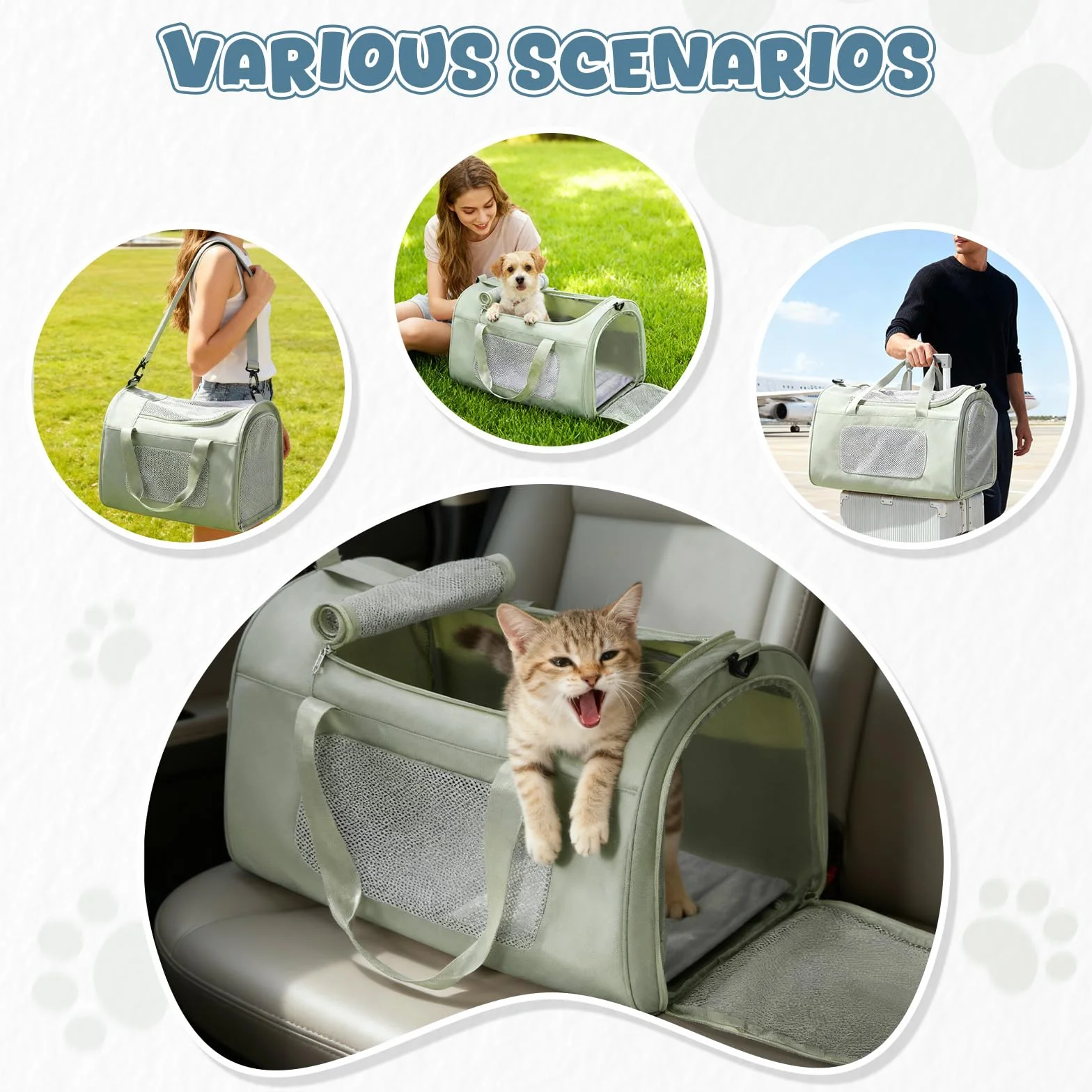 Grand Boîte de Transport Pliable pour Chats et Chiots jusqu'à 13 kg, 53×36×34 cm