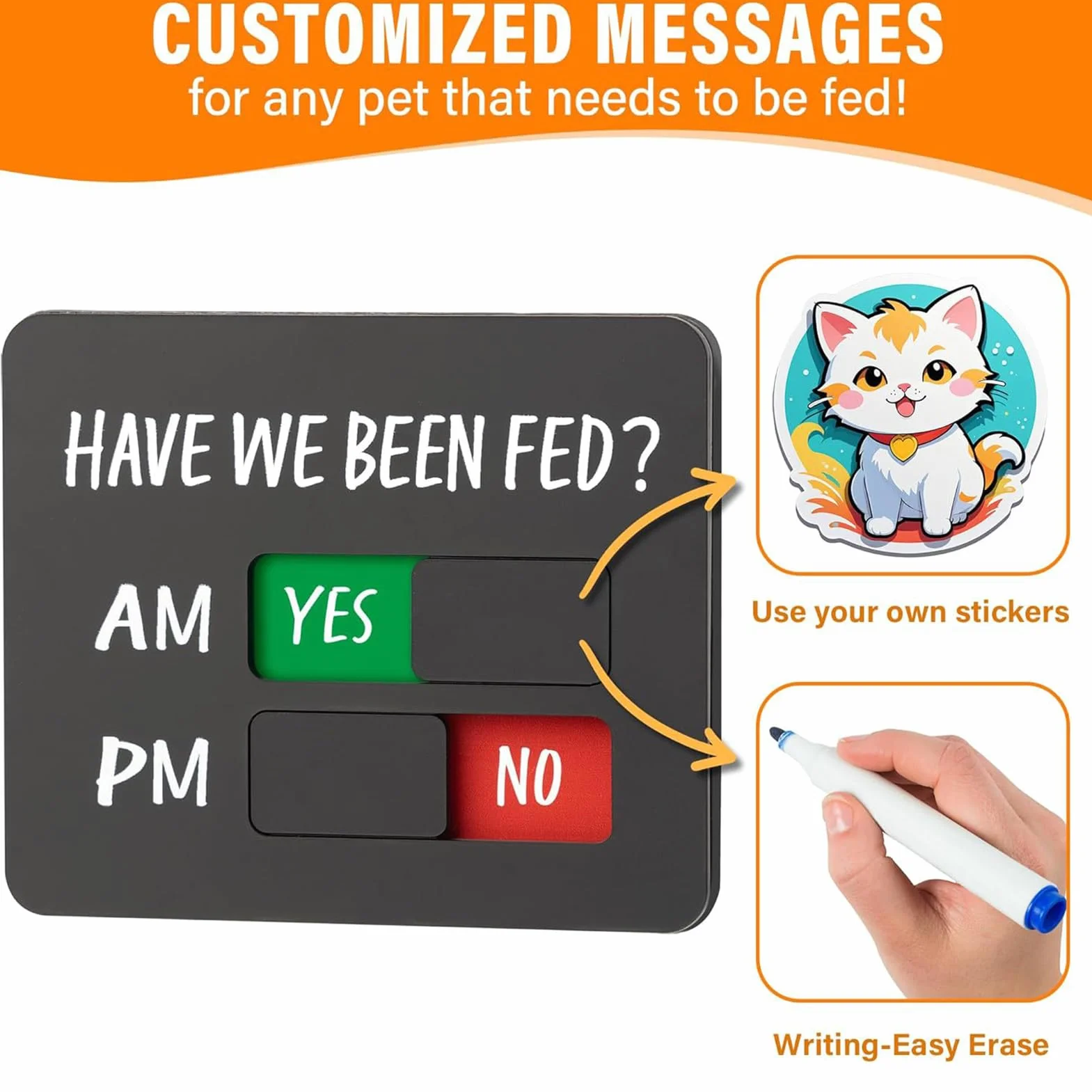 Panneau magnétique transparent pour chien "Have We Been Fed" indicateur coulissant prévention suralimentation AM PM pour réfrigérateur
