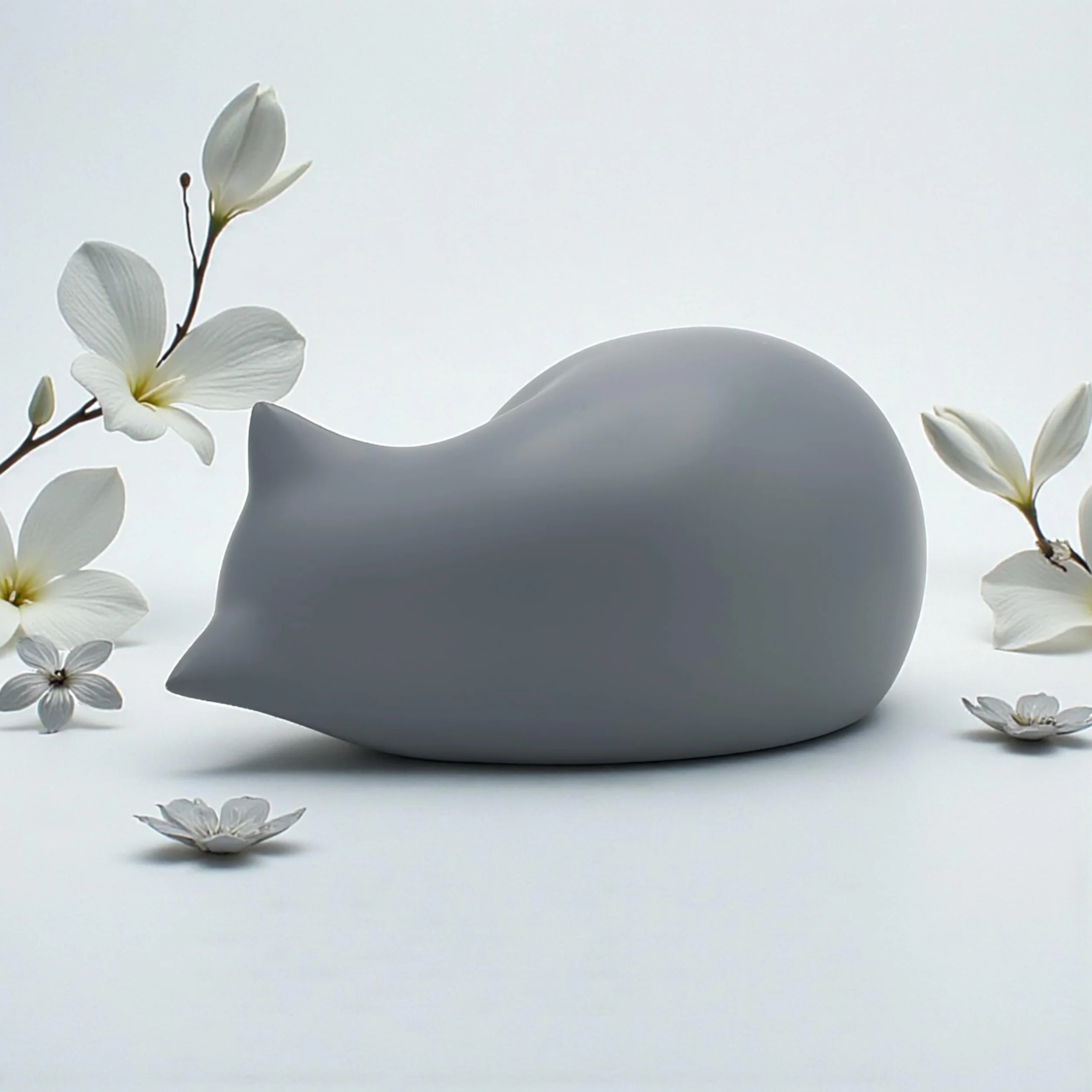 Urne Funéraire en Forme de Chat Dormant, Gris