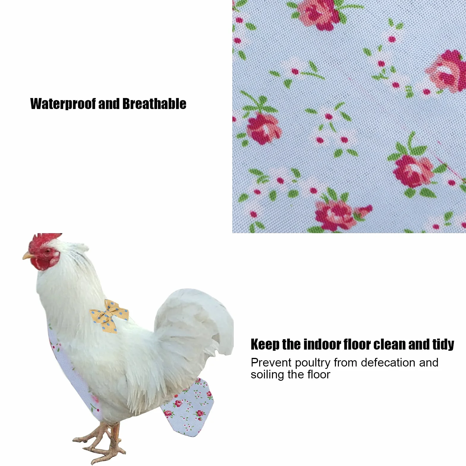 Couche Lavable pour Canard Poulet Oie avec Poche Intérieure Arc, Taille S, Fleur Bleue