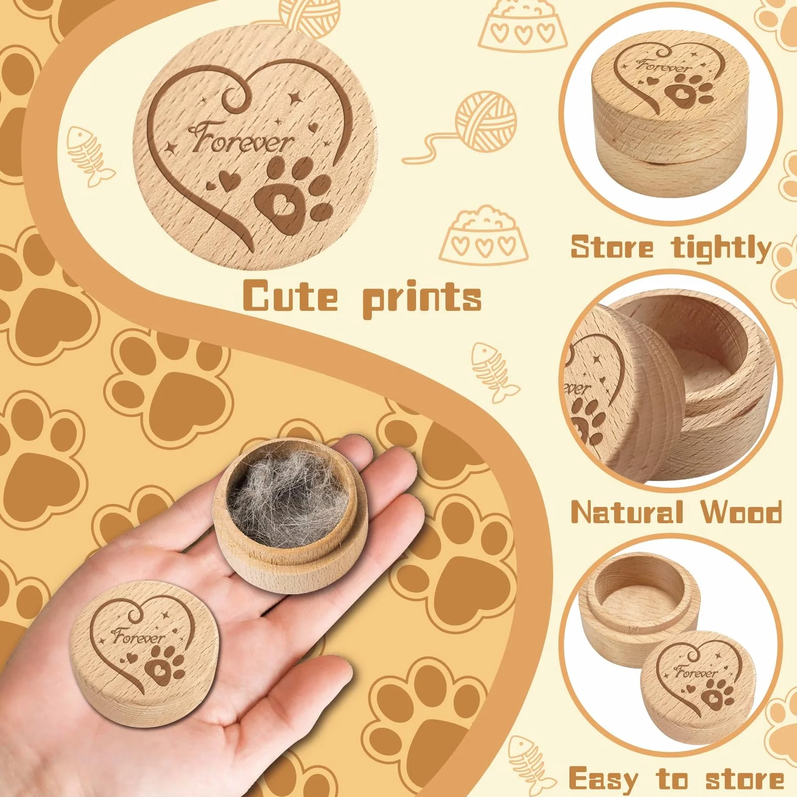 CREATCABIN Mini Urne Ronde en Bois pour Animaux de Compagnie Cœur Acacia 5x4cm
