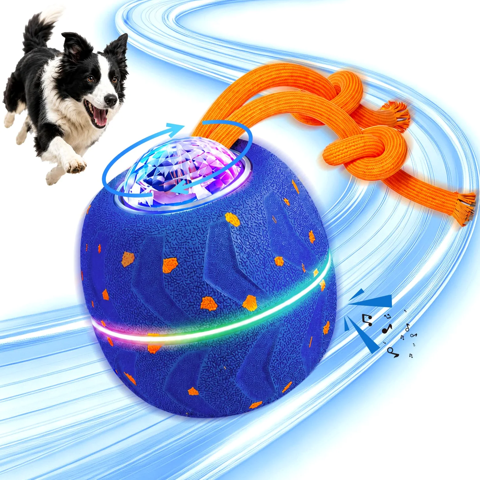 Balle Interactive pour Chien - Wicked Ball Rolly avec Queue & Aboiements, Jouet Intelligent pour Chien avec 3 Modes, E-TPU, Rechargeable USB-C, Lumières RVB, pour Chiens de Taille Moyenne à Grande