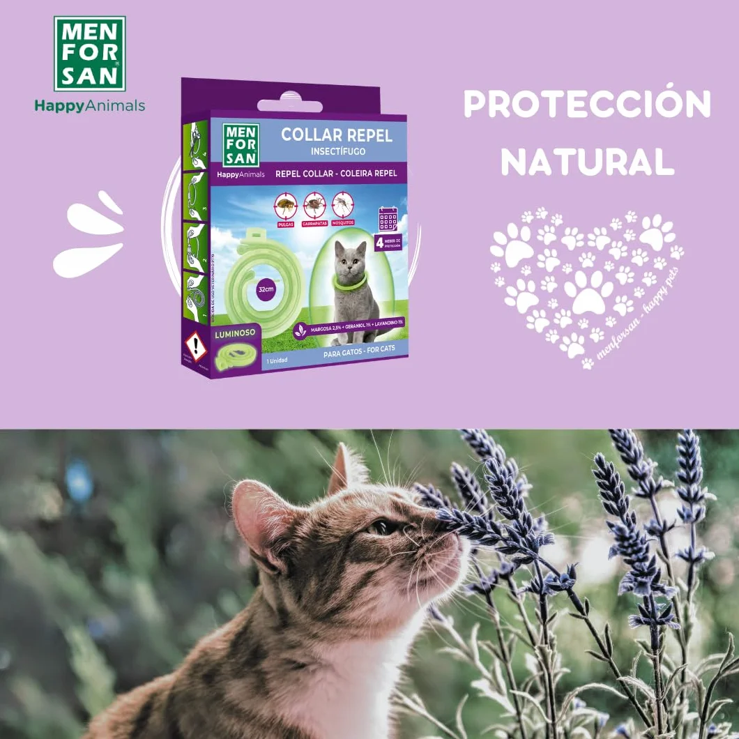 Collier Anti-Insectes Luminescent pour Chats MENFORSAN 30cm Auto-réglable