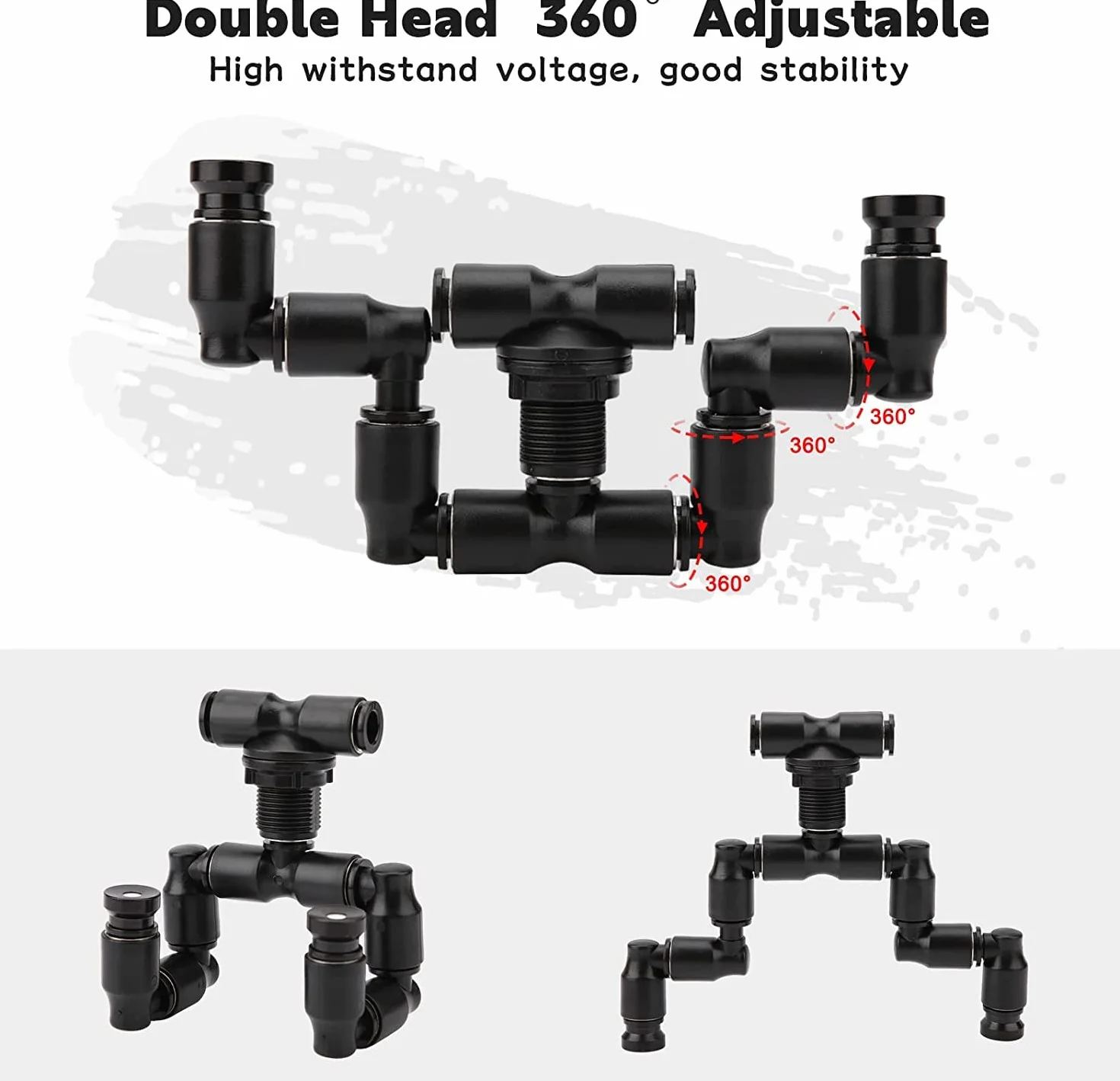 Zerodis Reptiles Buse de Terrarium, Fogger Mist Sprinkler 360° réglable Double tête pour Système d'Aquarium Connect 1/4'' Tub