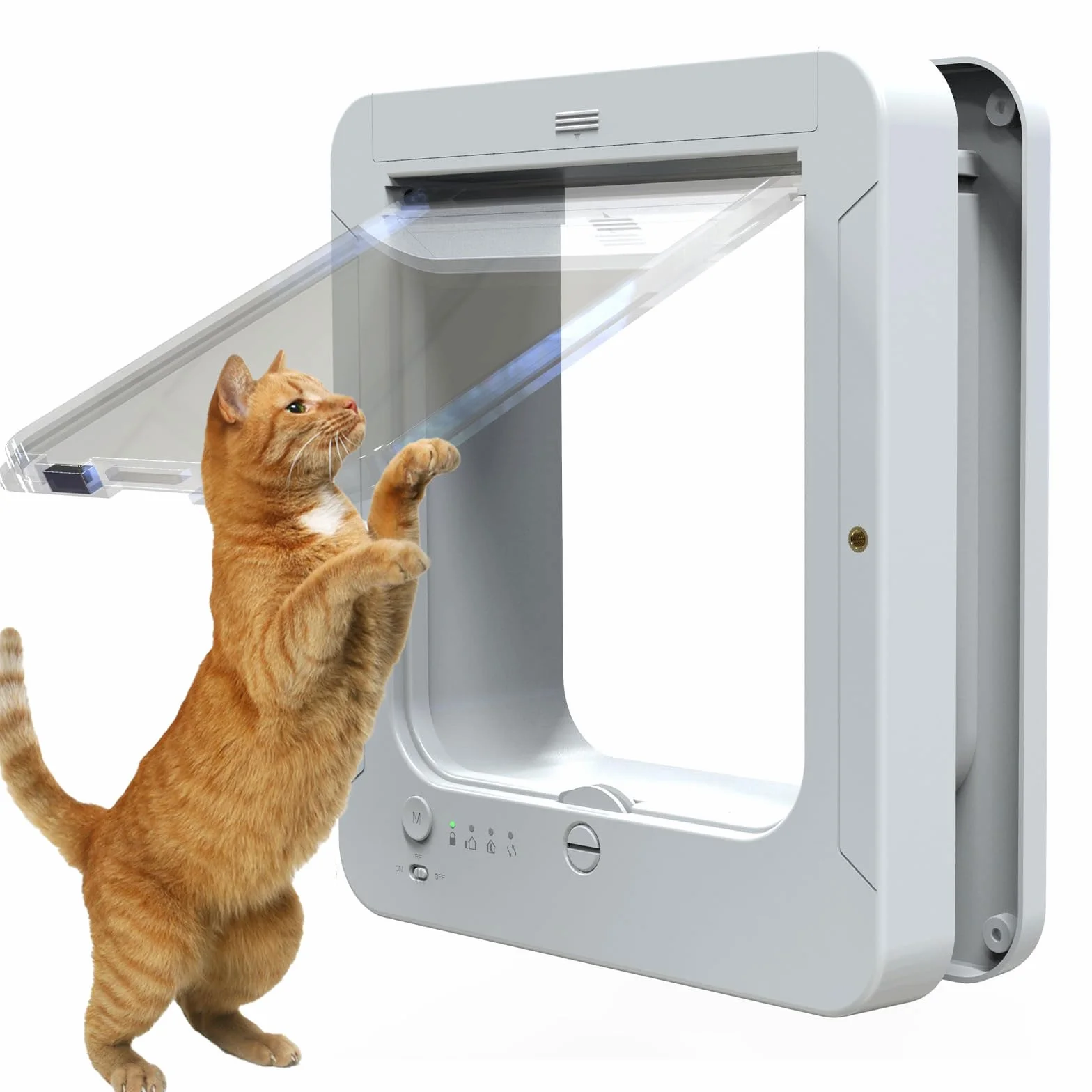 Sureflap Chatière À Puce Électronique pour Chat, 4 Modes Entrée/Sortie, 2 Colliers Capteurs, 1 Télécommande, Blanc