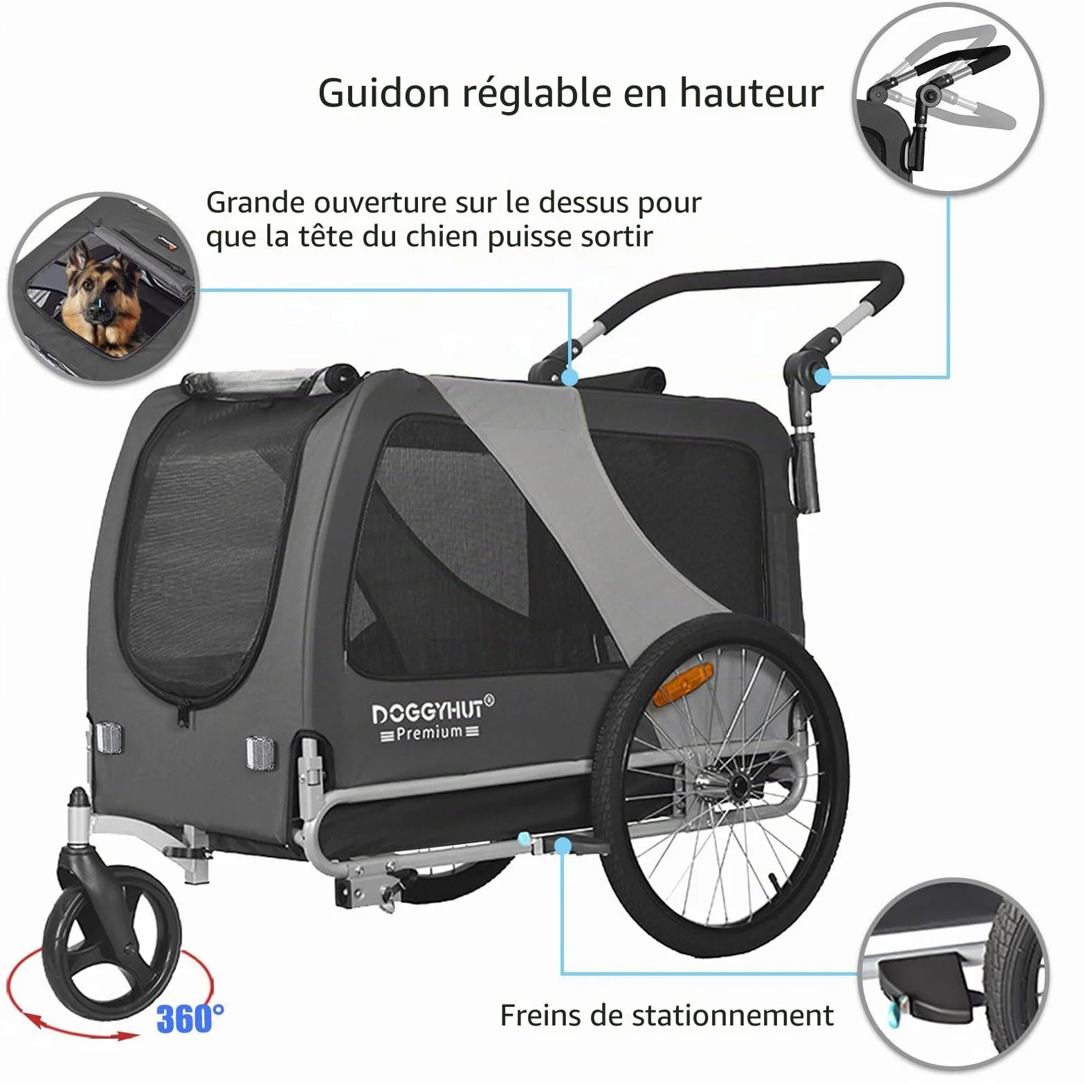 Remorque pour Chien Grand TIGGO XXL avec Kit Jogger Gris