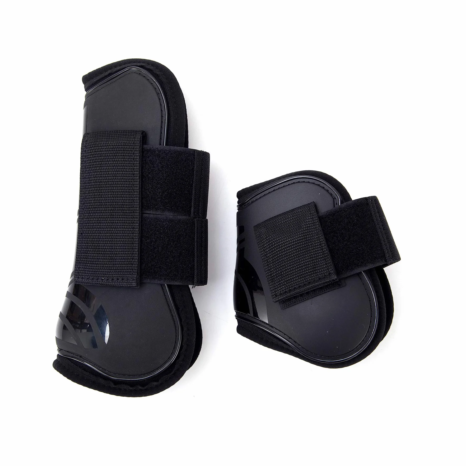 Guêtres pour chevaux Lot de 4 avec coque rigide et fermeture velcro PU robuste Tendon Boots Classic Noir