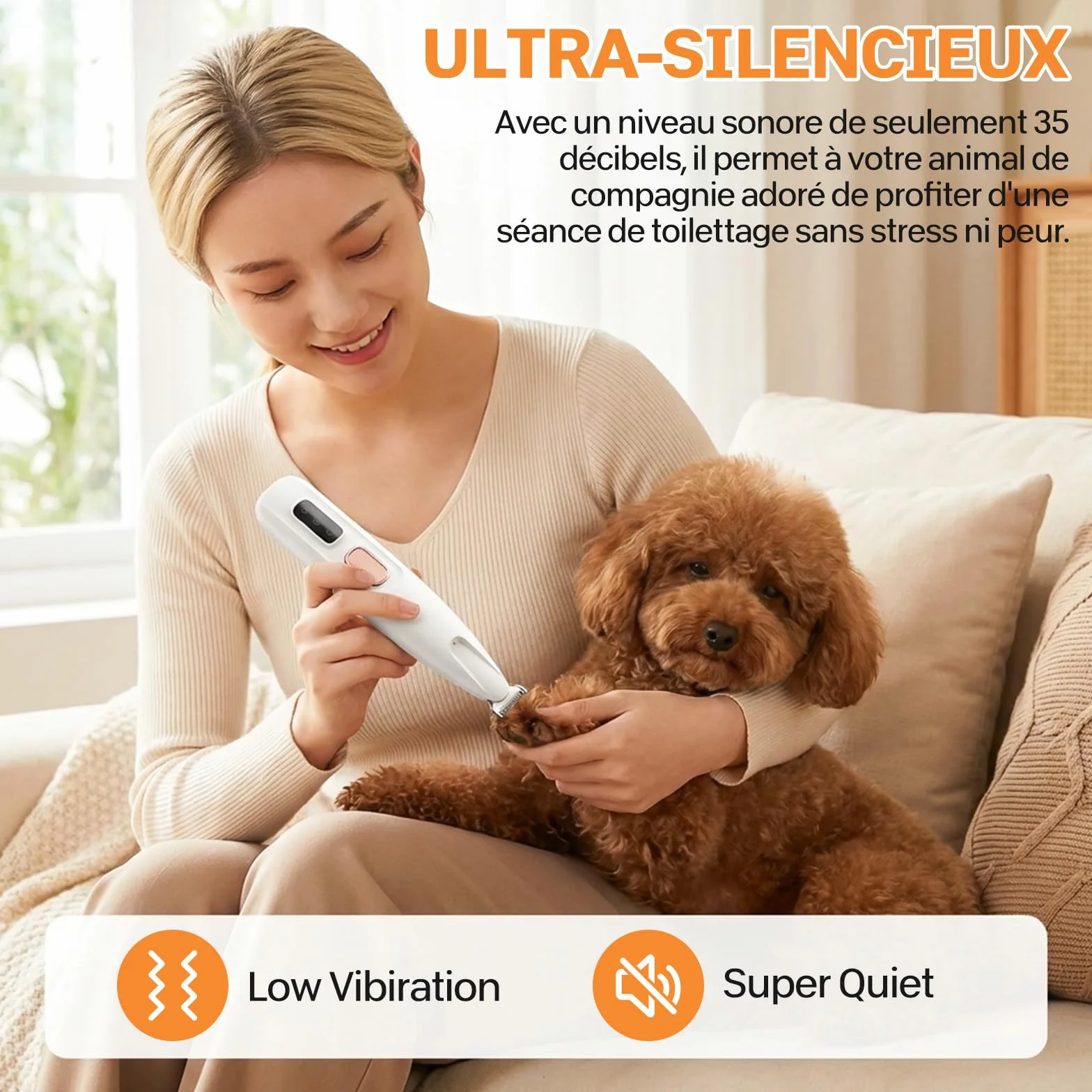 Tondeuse Électrique Ultra-Silencieuse pour Chat, USB Rechargeable, Lames Sûres