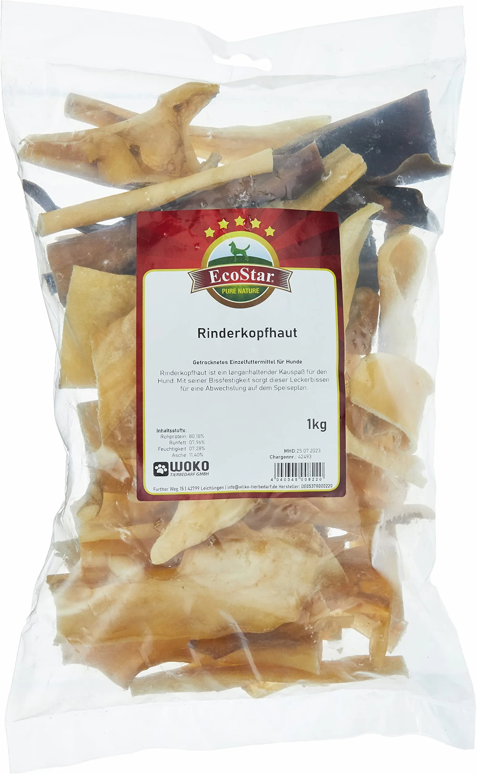 ECOSTAR CHIENS Friandise Peau de tête de bœuf 1kg, 1 pièce Pack