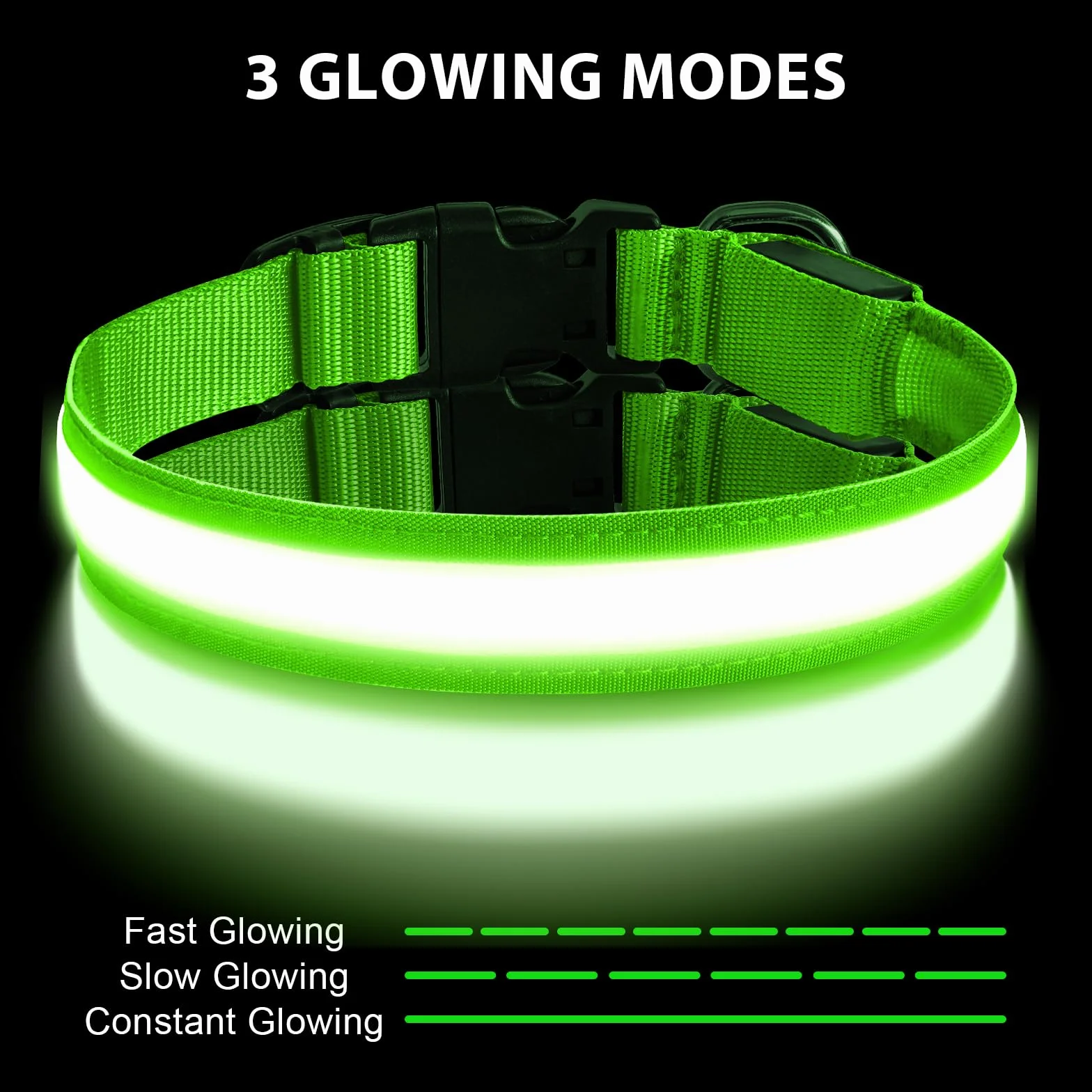 AUAUY Collier Lumineux LED Rechargeable pour Chien avec Port Type-C, 3 Modes, Imperméable, Réglable (L, Vert)