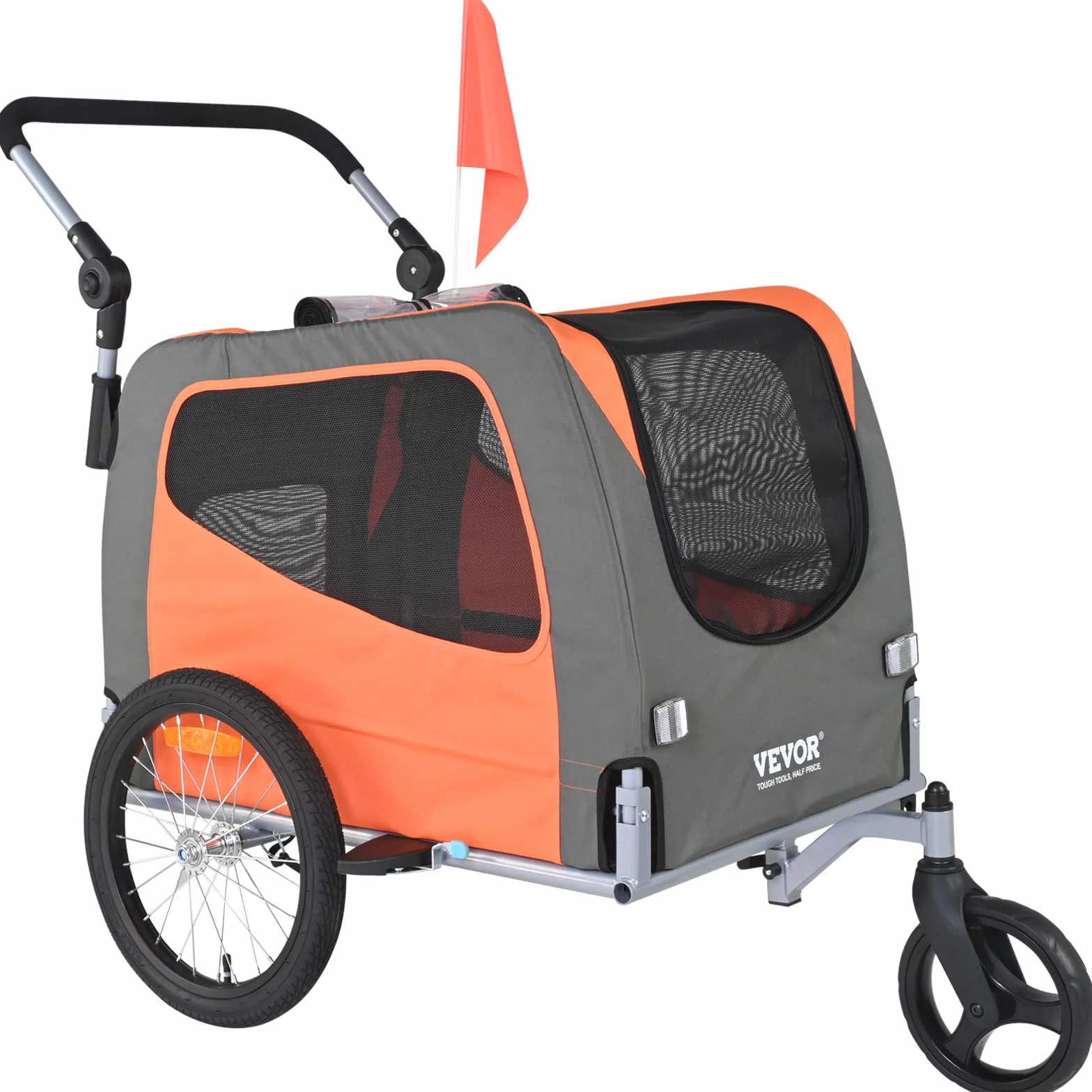 VEVOR Remorque de vélo pour chien 2 en 1 poussette pour animal domestique cadre pliable 45,4 kg roues à dégagement rapide coupleur de vélo