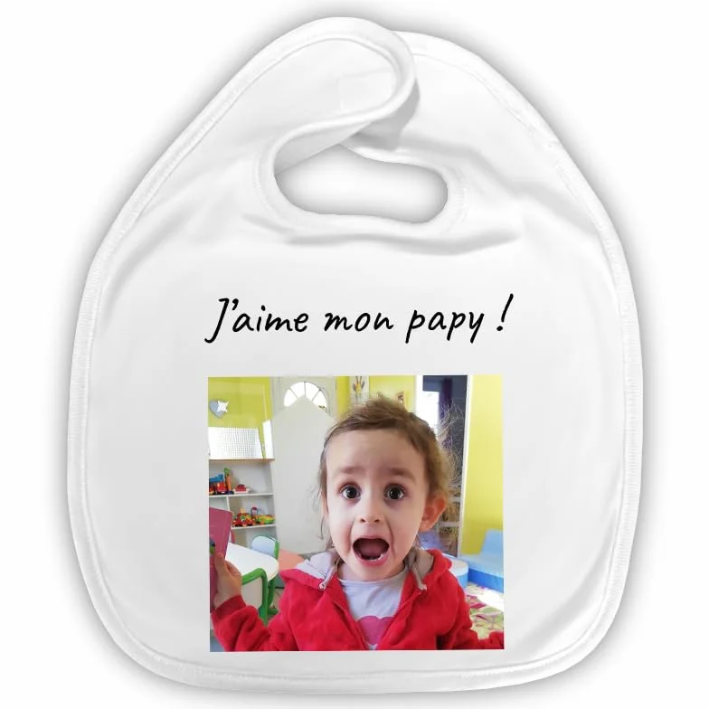 Bavoir bébé personnalisable photo message naissance doux absorbant cadeau original rose bleu blanc