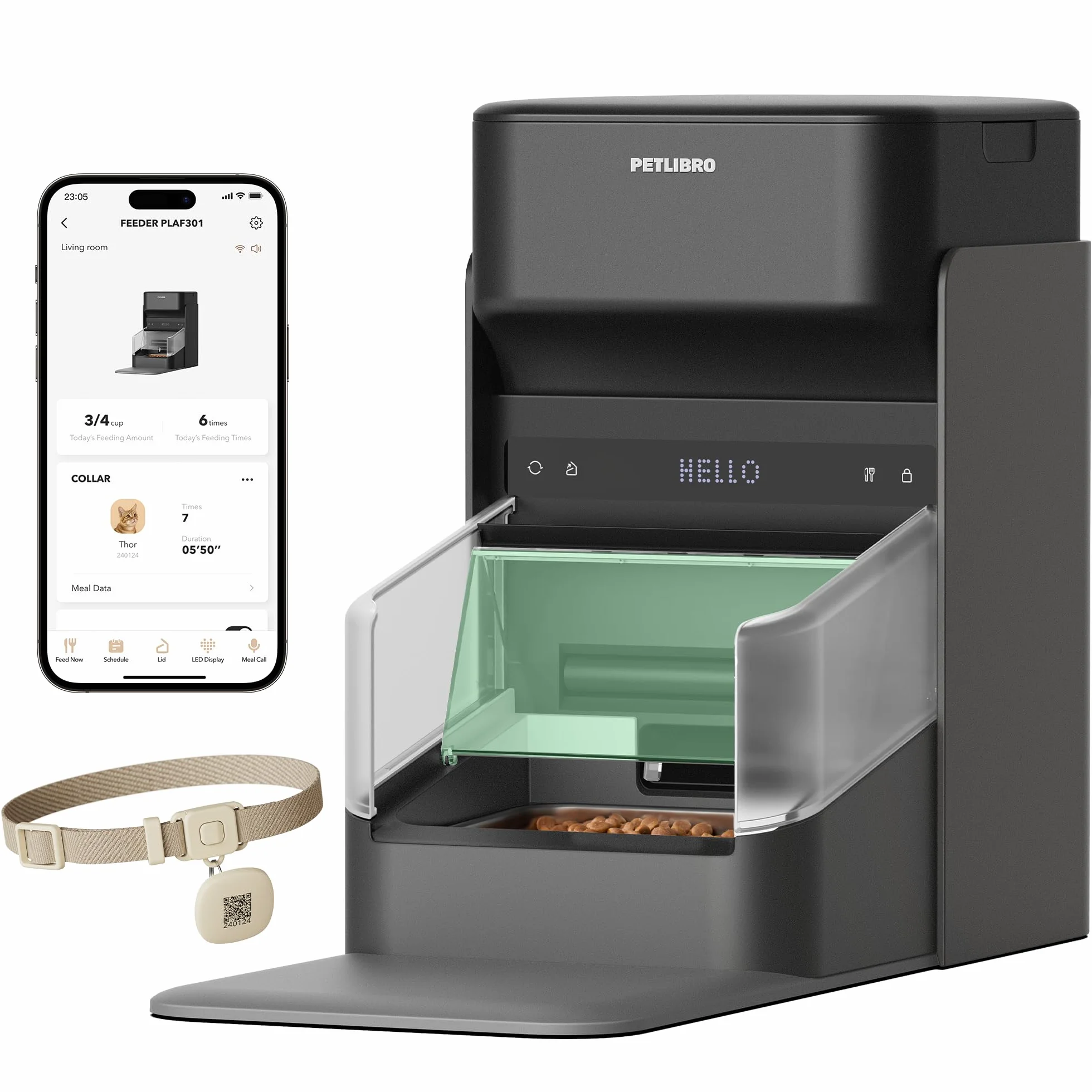 PETLIBRO Distributeur Automatique RFID pour Chat, Wi-Fi 2,4/5 GHz, Contrôle par Application, Reconnaissance par Collier RFID, Couvercle à Ouverture Automatique, Pour Régimes Alimentaires Personnalisés