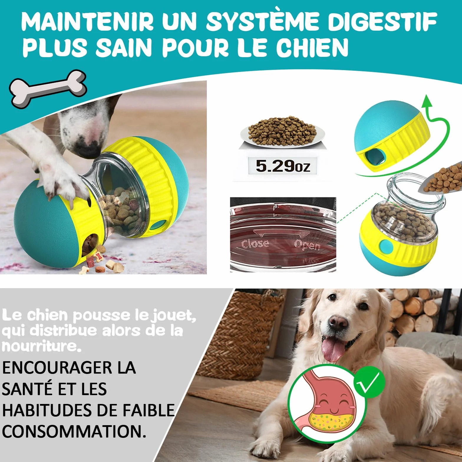 Jouet pour Chien Indestructible Interactif de Mangeoire, Distributeur Croquettes, Cadeau d'anniversaire à Couinement (Bleu)