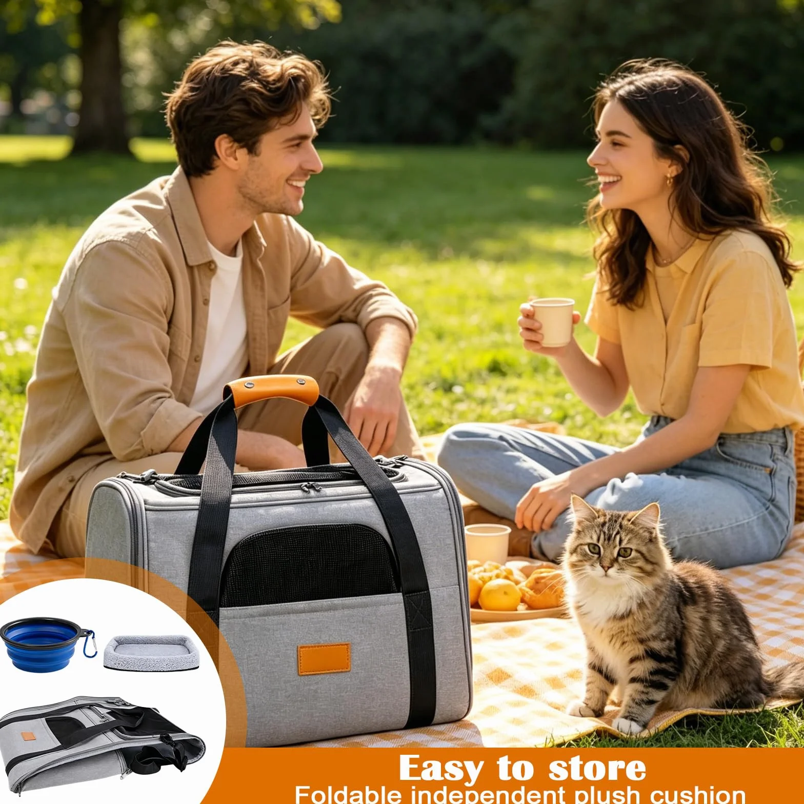 Sac Transport Chat Chien 45x35x32 cm Gris Jusqu'à 6,8 kg avec Gamelle d'eau