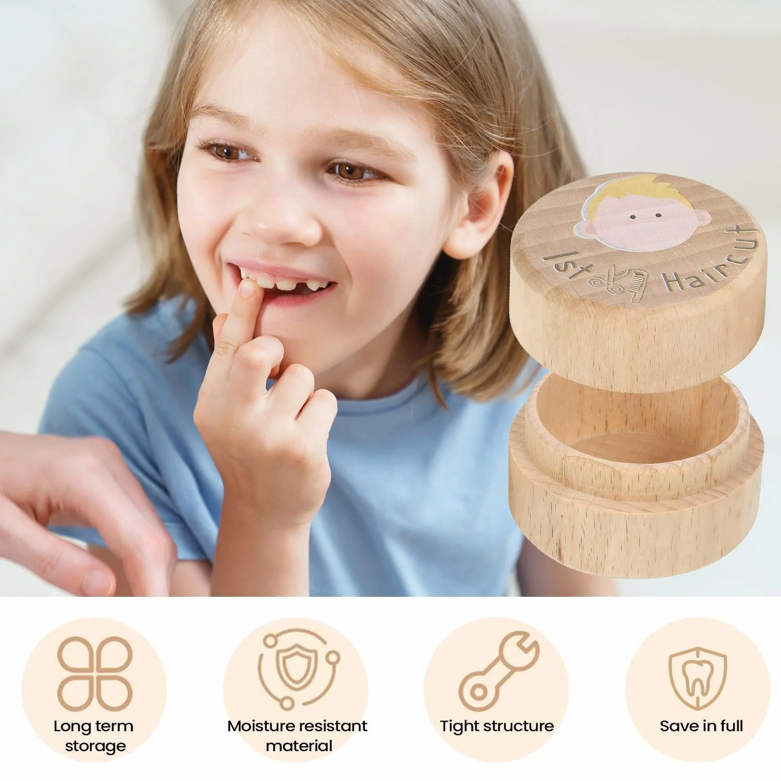 Souvenir Premiere Coupe Grand Boite Rangement Bois Coffret Bebe Chambre Maison Cadeau
