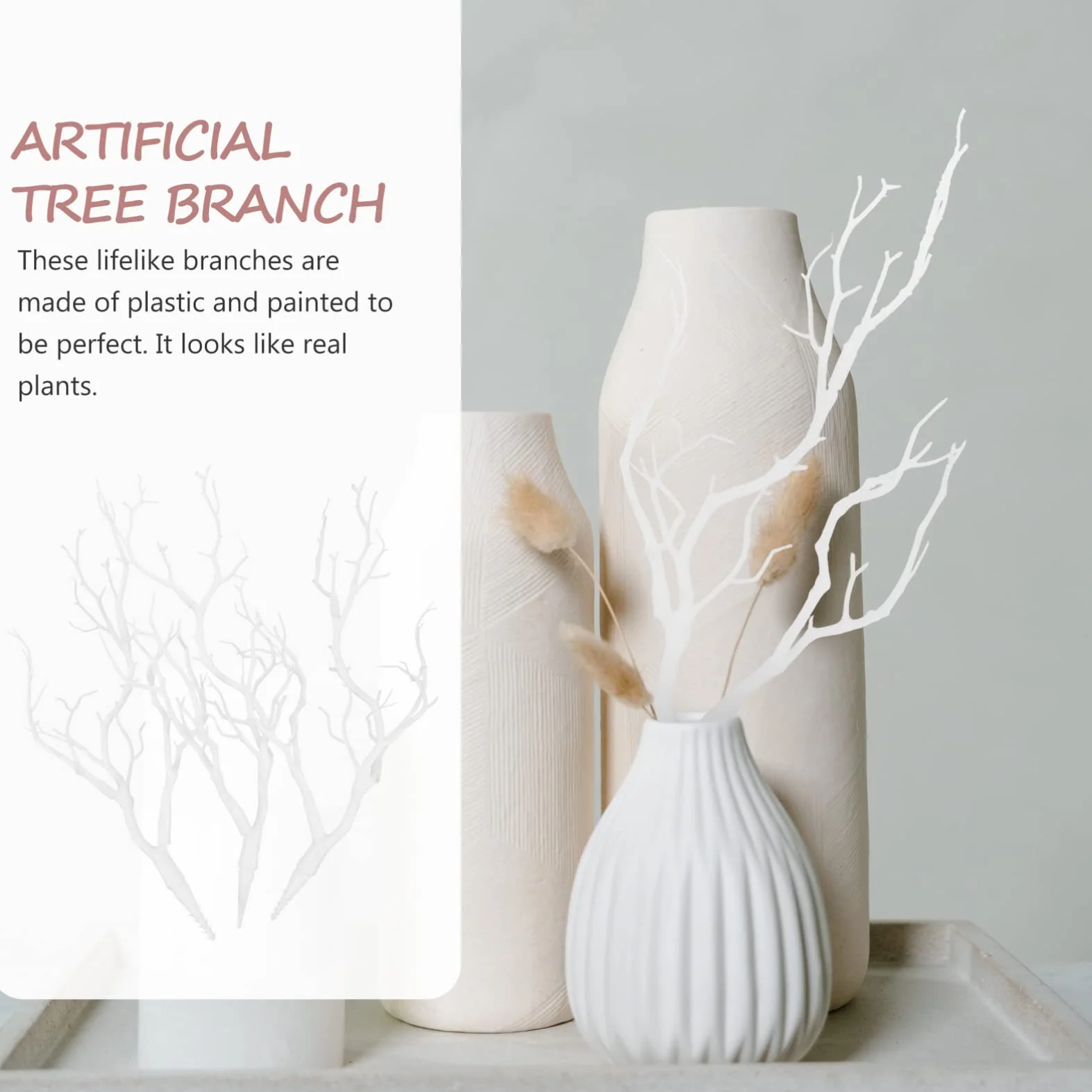VORCOOL Branches d'arbres séchées artificielles en Plastique Faux Similaire à Vraies Plantes Cornes en Bois pour la décoration Blanc