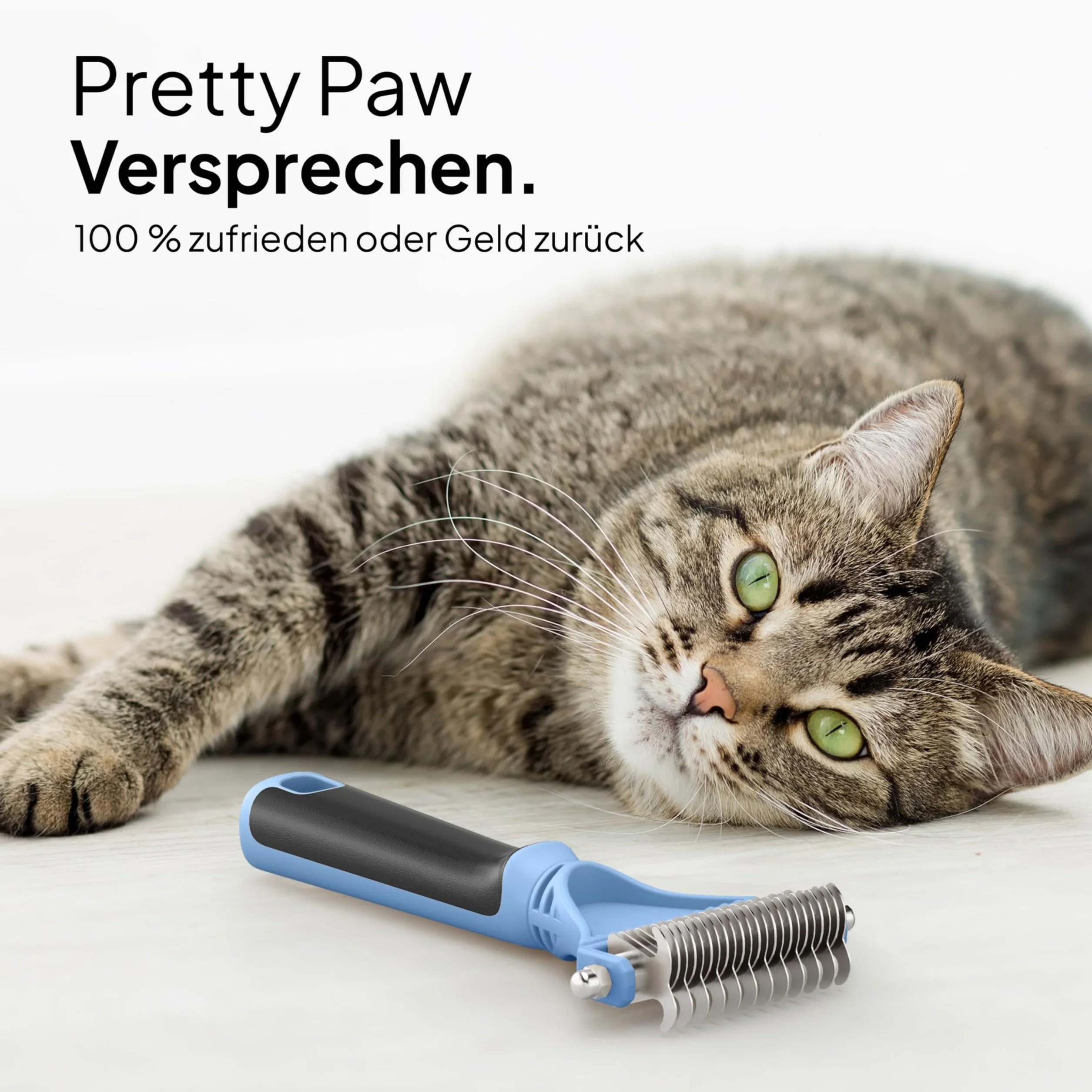 Pretty Paw Brosse Sous Poil Chat Anti-Mue Peigne Toilettage Doux Poils Longs Courts Dents Inox Bleu