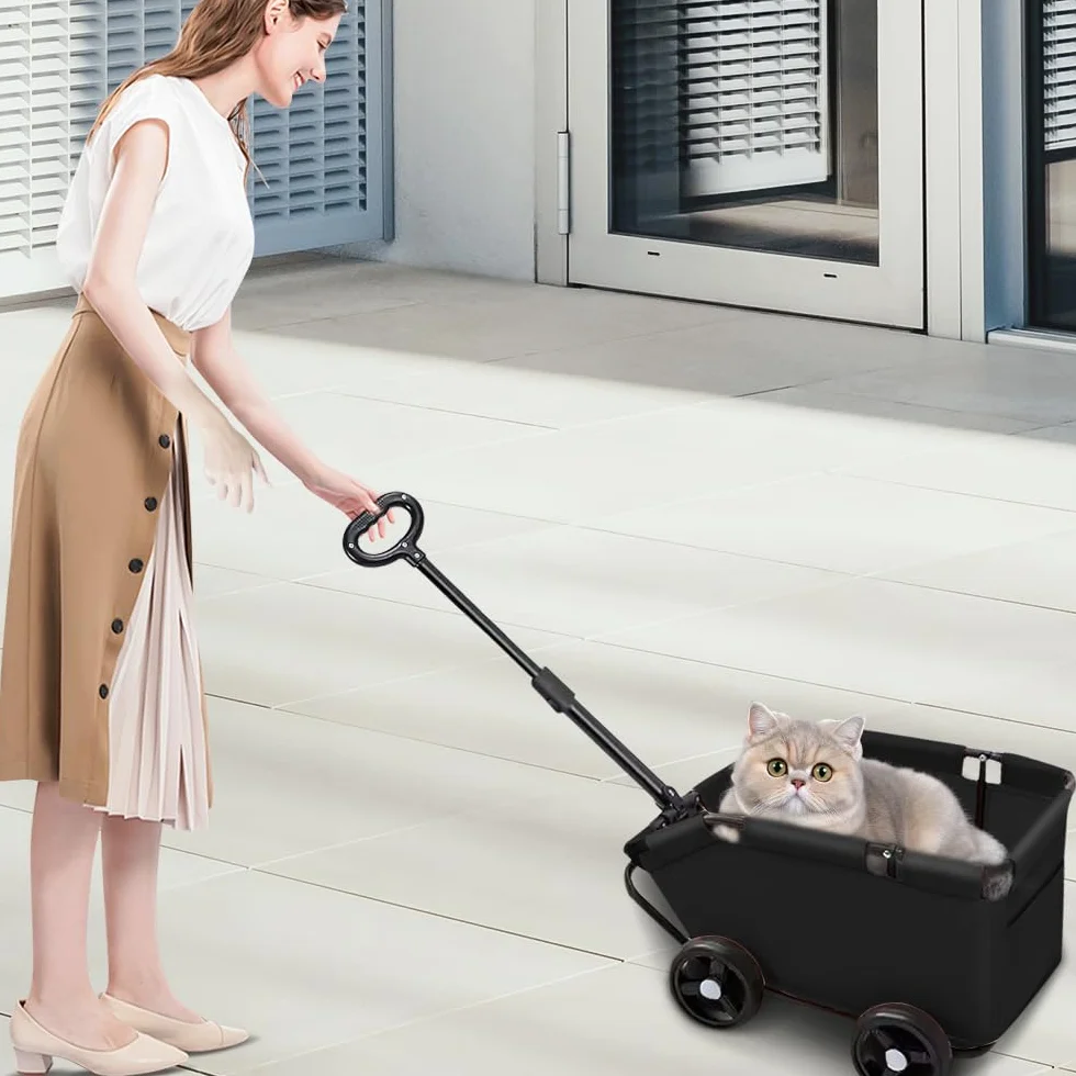 Mini Poussette Pliable Pour Petits Animaux, Sac Rangement, Coussin Intégré, 51x35x31cm, Noir