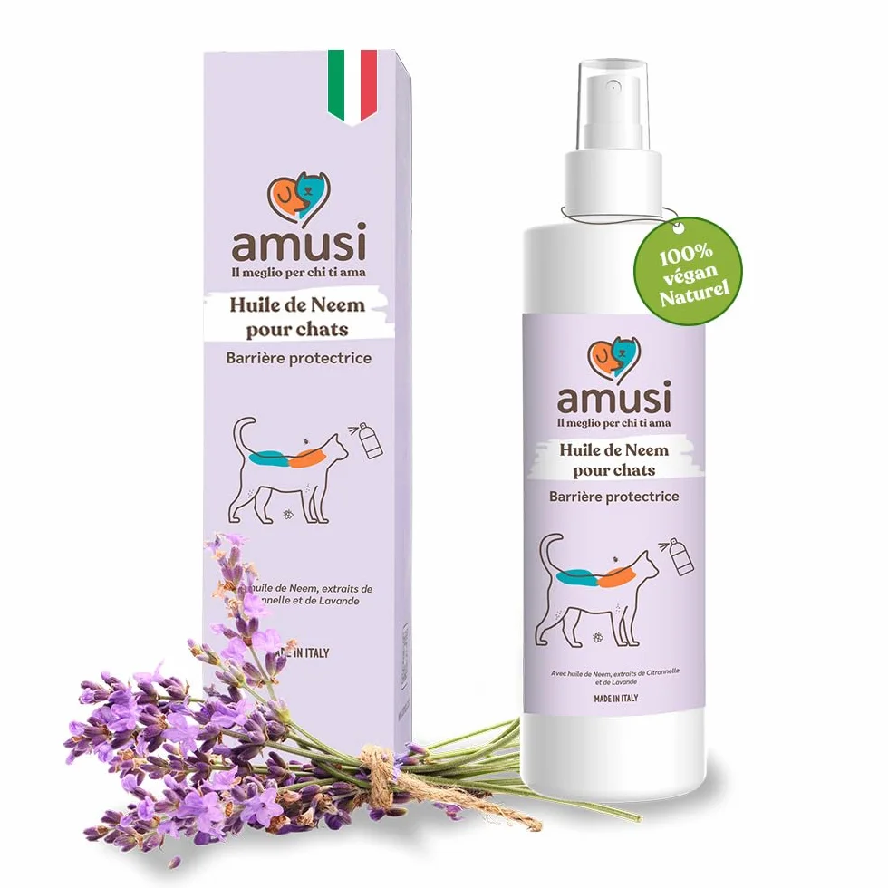 Huile de Neem pour Chats Spray Anti Insectes Anti Puces 100% Naturel Vegan 100 ML