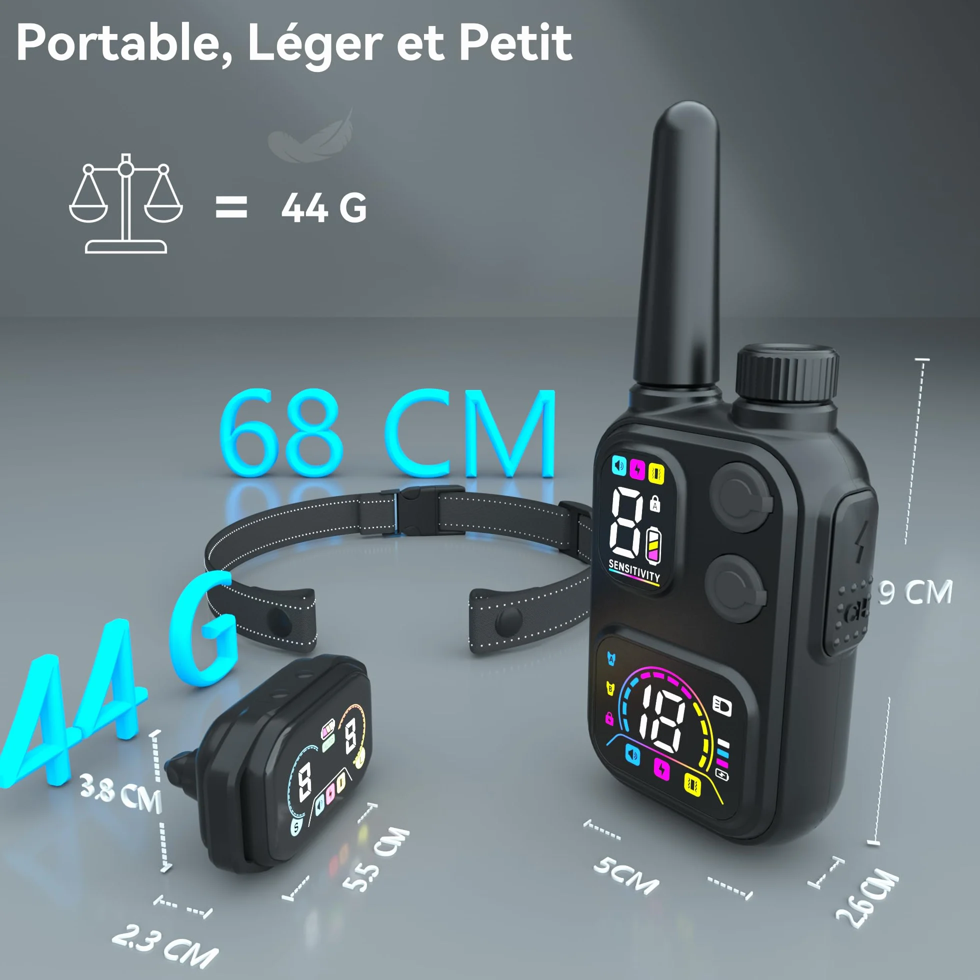 Meloive Collier de Dressage Anti Aboiement 3 en 1 LED, Portée 3800m, Modes Lumière/Son/Vibration/Choc Statique
