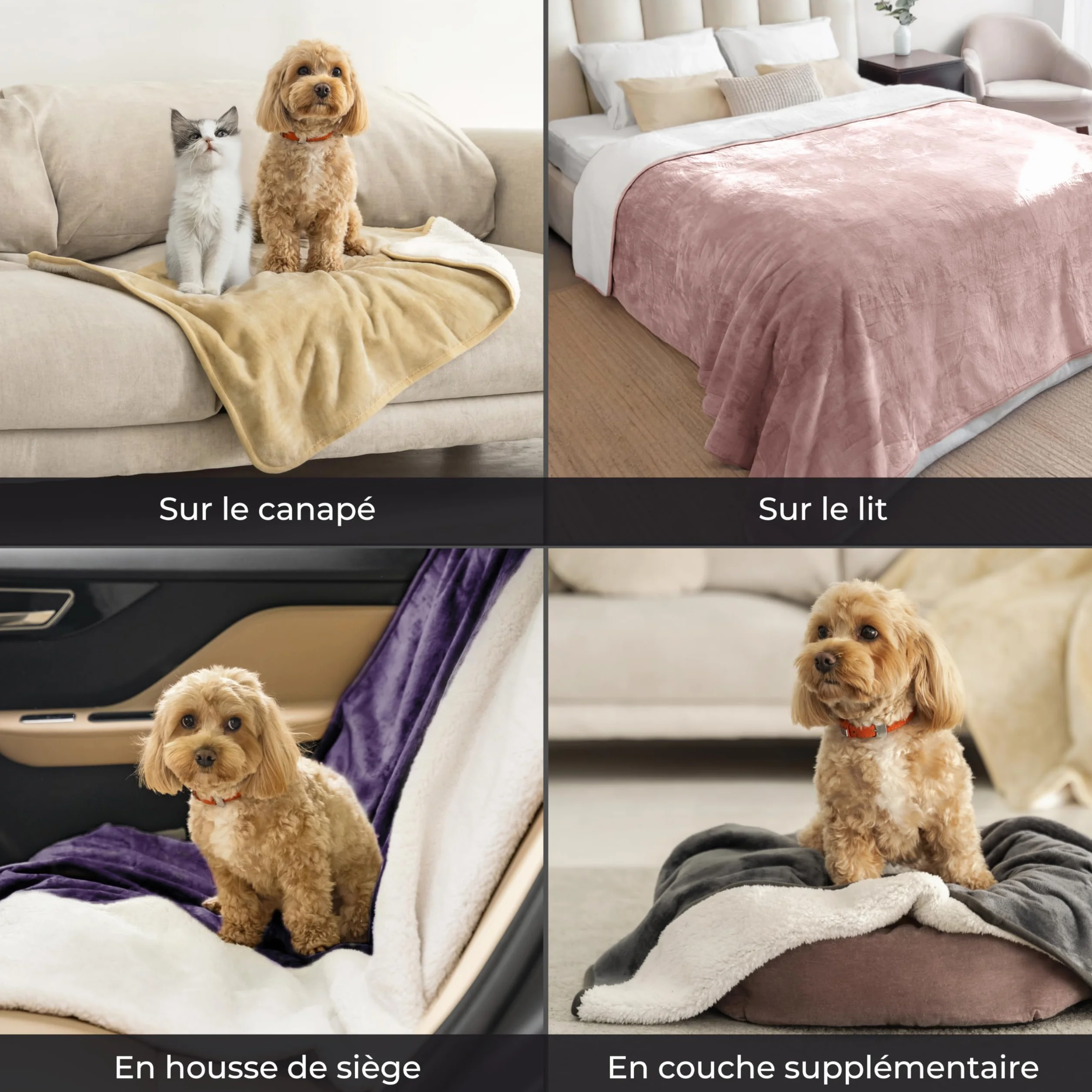 Plaid Imperméable Chien 152x203 cm Couverture Réversible Polaire Sherpa Lavable Bleu Marine
