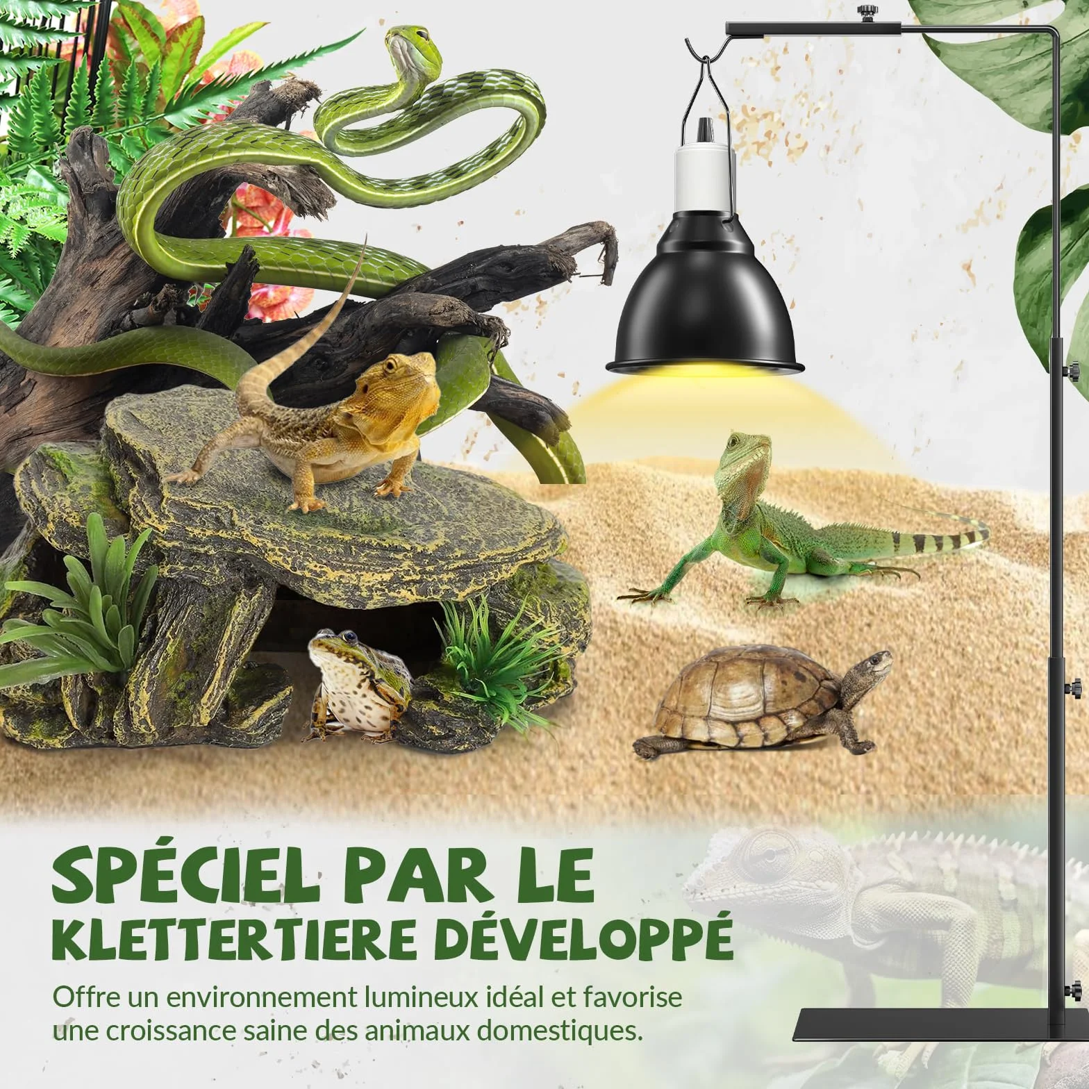 GlowUp Support de Lampe Chauffante pour Reptiles, Réglable Hauteur 40-93 cm, pour Terrarium Tortues Araignées