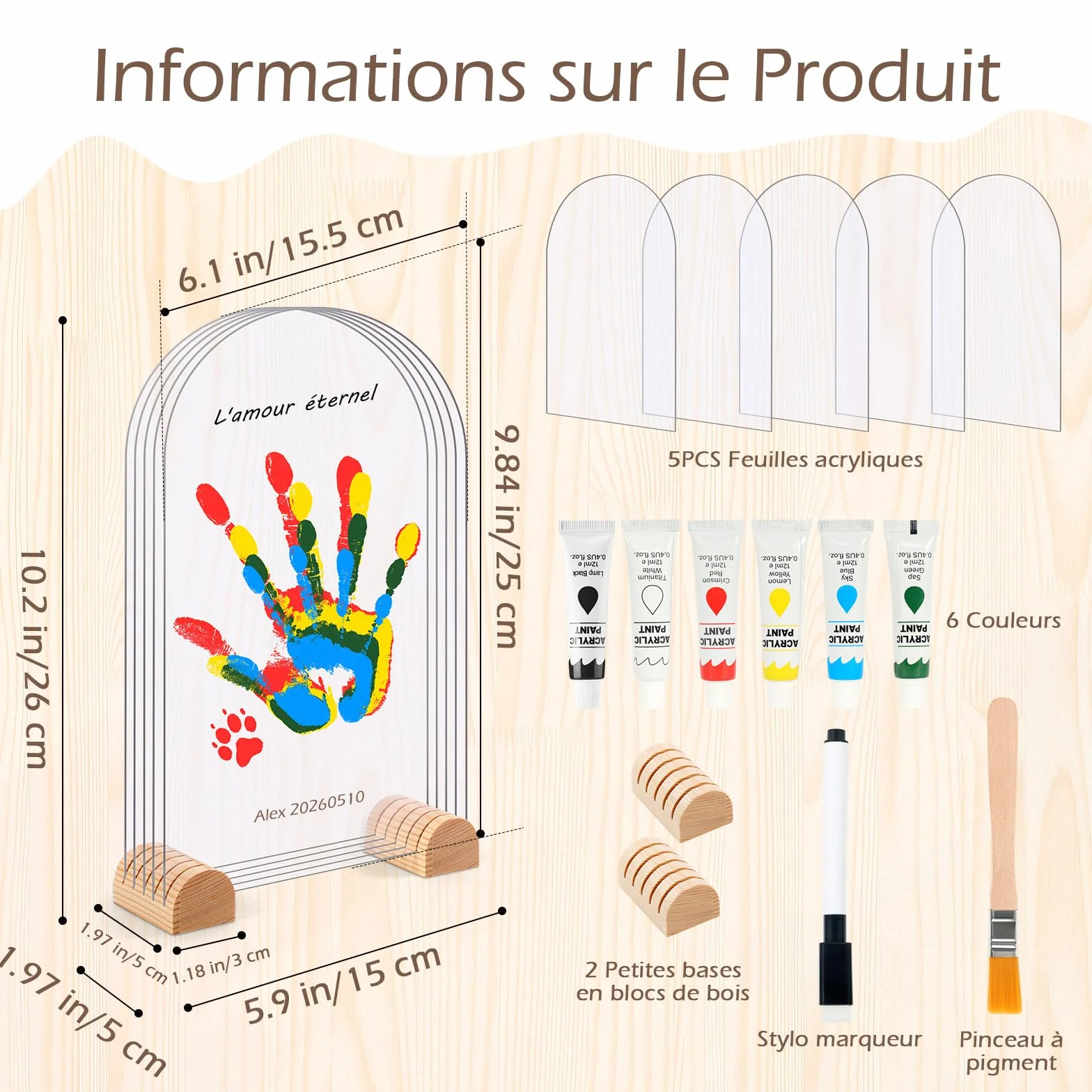 Kit Empreinte Famille Pour 5 Empreintes, Souvenir Personnalisé Décoration Maison Cadeau Baptême