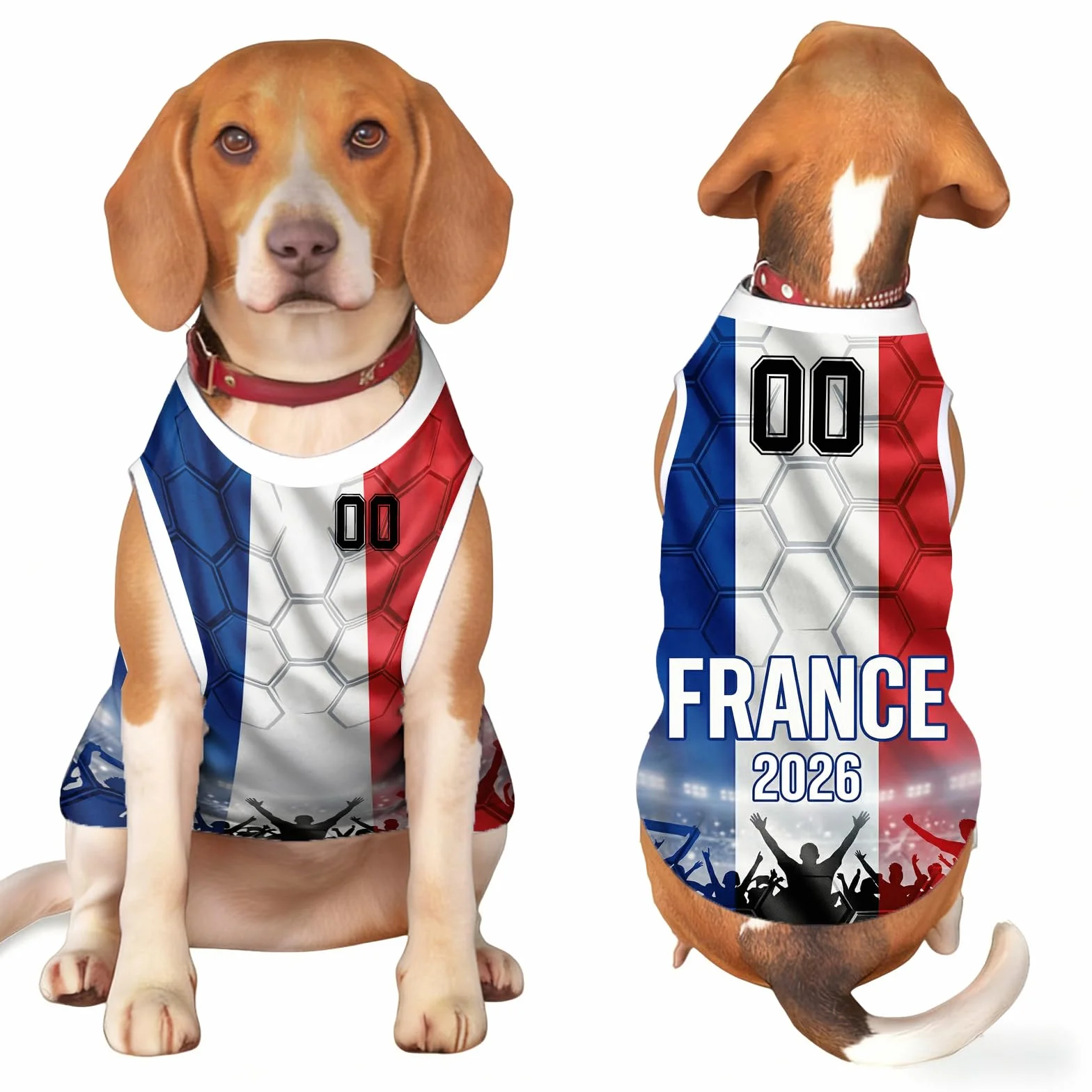 Maillot de Foot sans Manches Personnalisé pour Chien, avec Nom et Numéro, Vêtement de Sport pour Petit Moyen Grand Chien, Tenue Supporter Coupe du Monde 2026 (Style A)