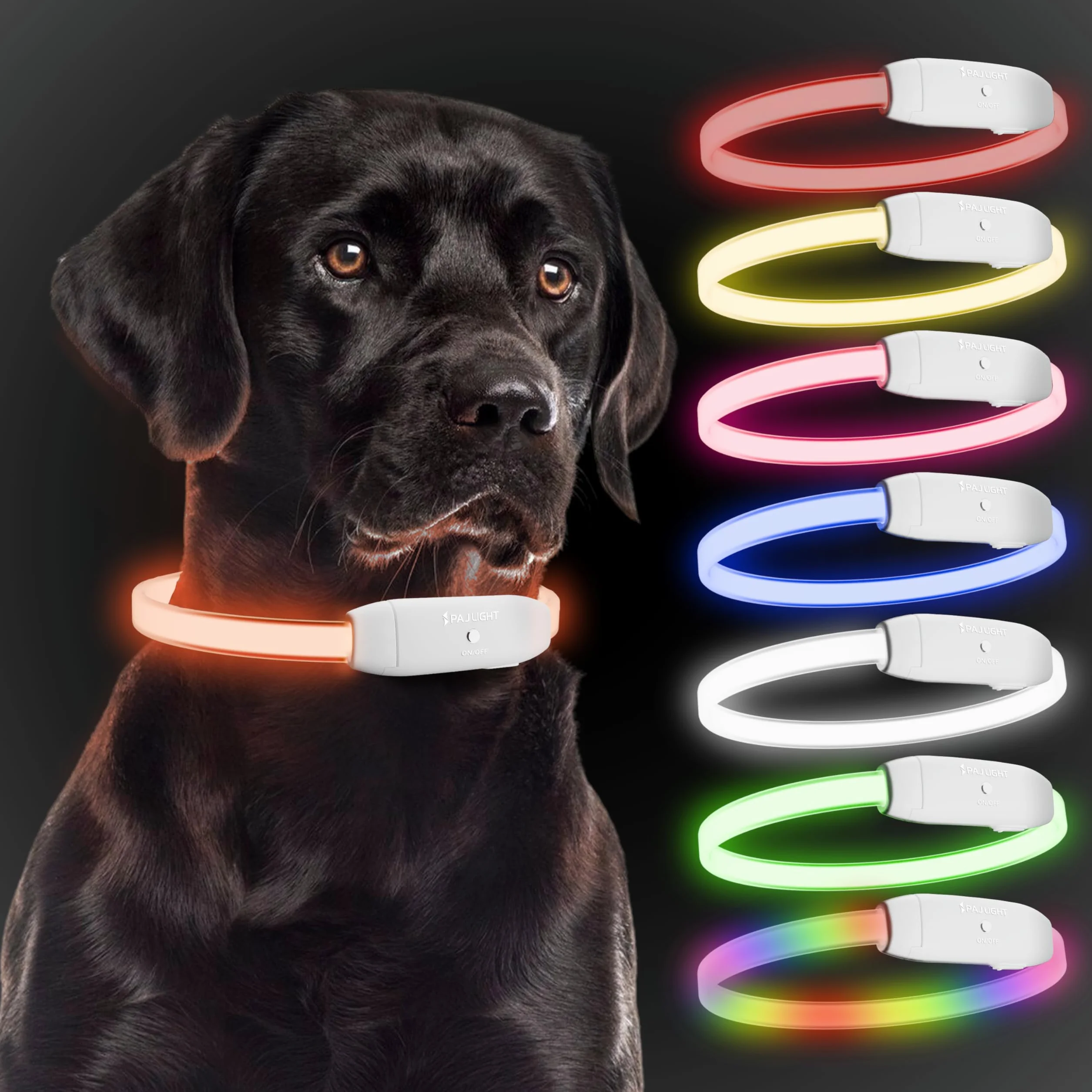 PAJ Light LED Collar Collier Lumineux Chien Longueur Personnalisable 20-70cm 100% étanche 7 Couleurs Nuit