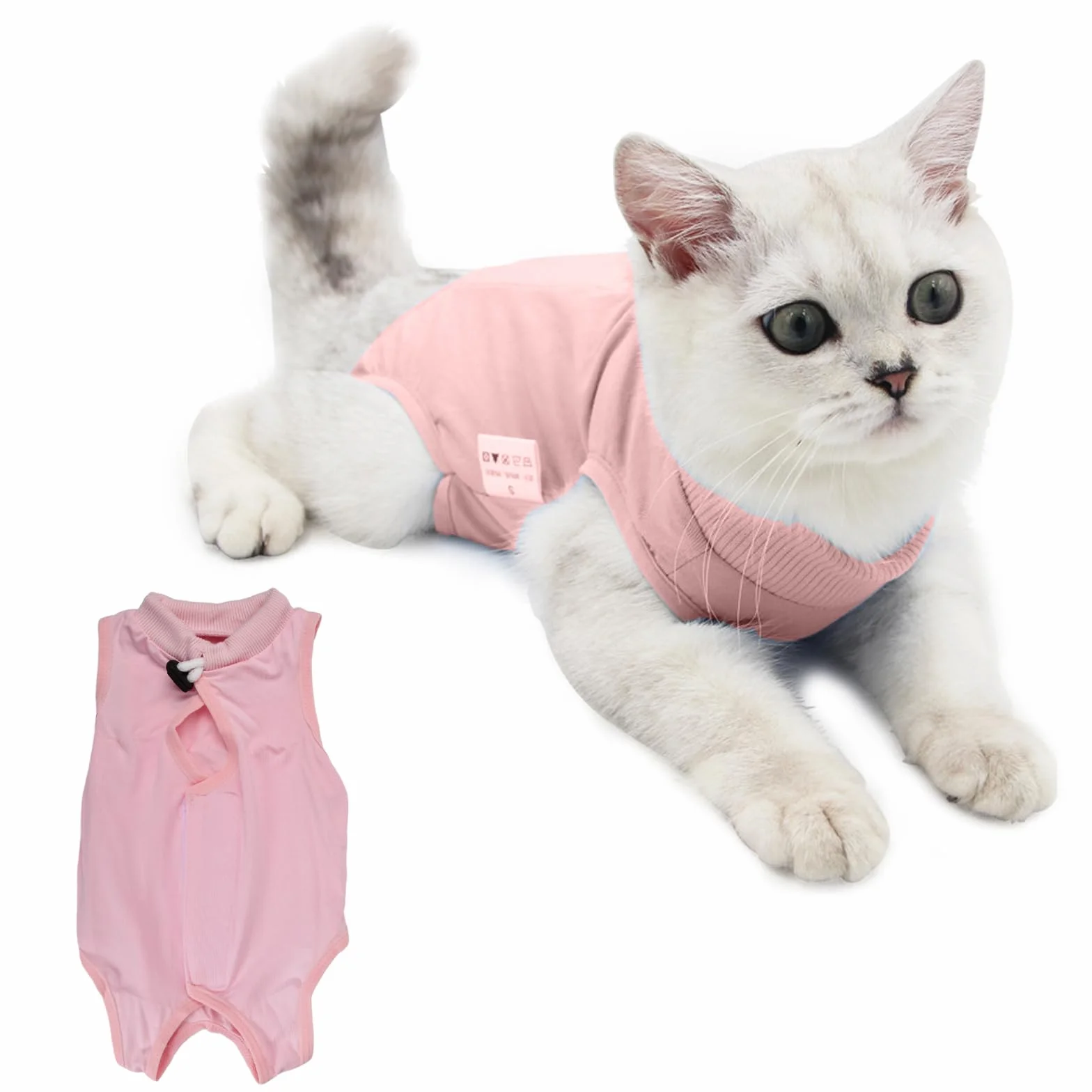 Combinaison de Récupération Anti Léchage pour Chat - Protection Plaies Abdominales (Medium, Rose)