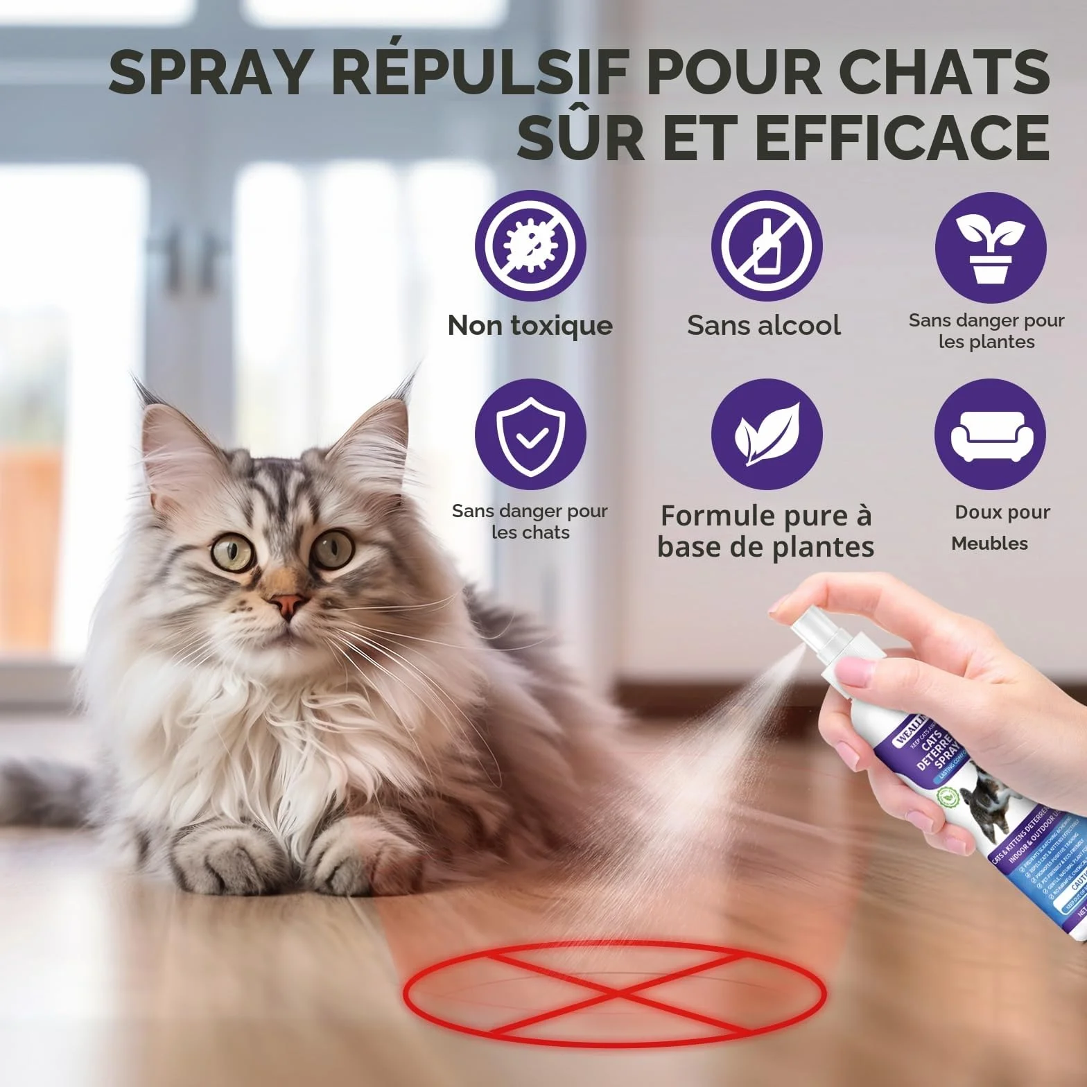 Spray Répulsif pour Chat 200ml Anti-Griffures Anti-Rayures pour Protéger Meubles et Plantes Intérieur Extérieur