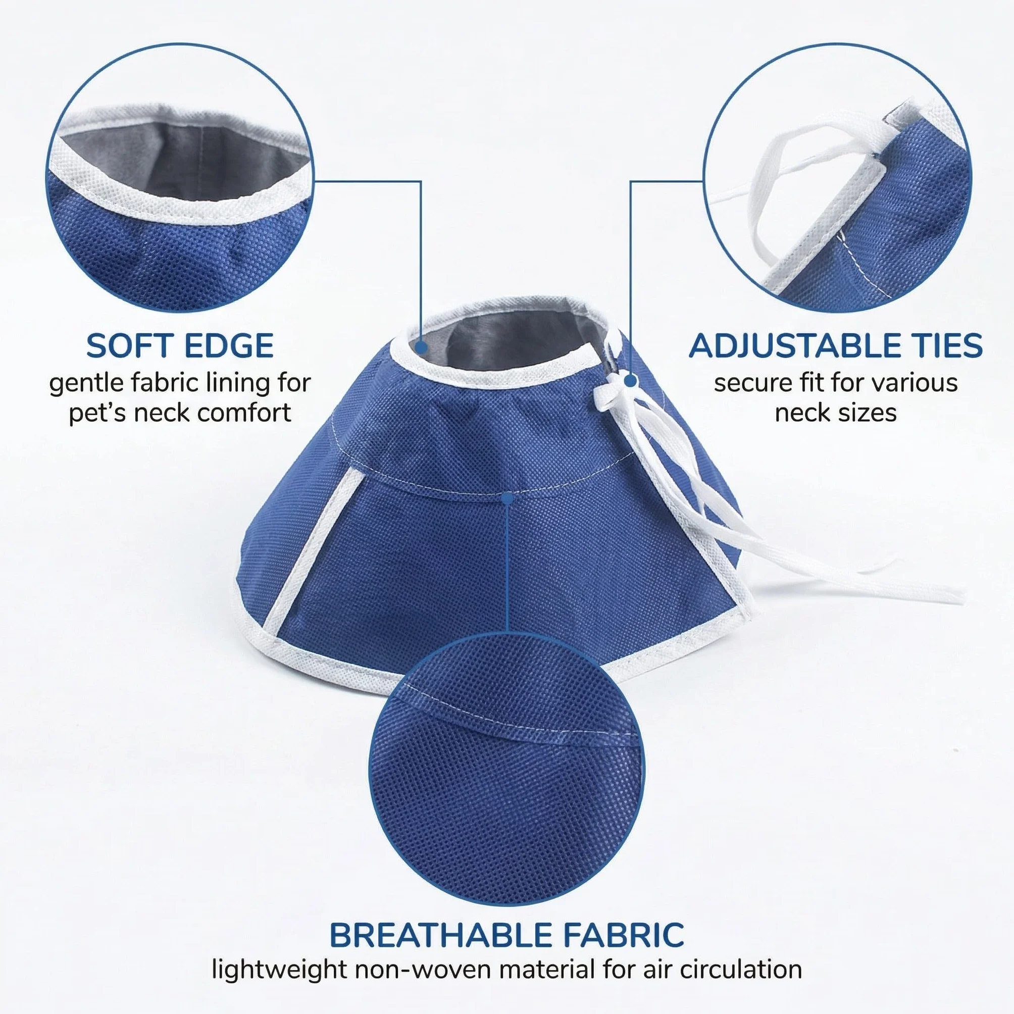 Collerette Anti Léchage Chat Chien, Collier Protection Réglable Tissu Non Tissé Bleu Taille M