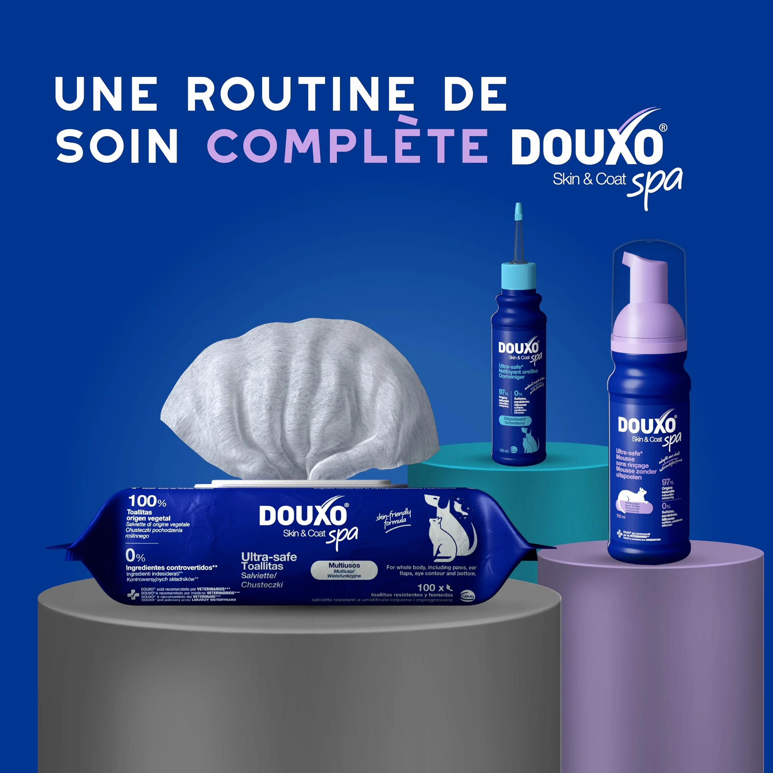 DOUXO Skin & Coat Spa Mousse sans rinçage pour Chat 150 ML nettoie rafraîchit Poil Doux Brillant