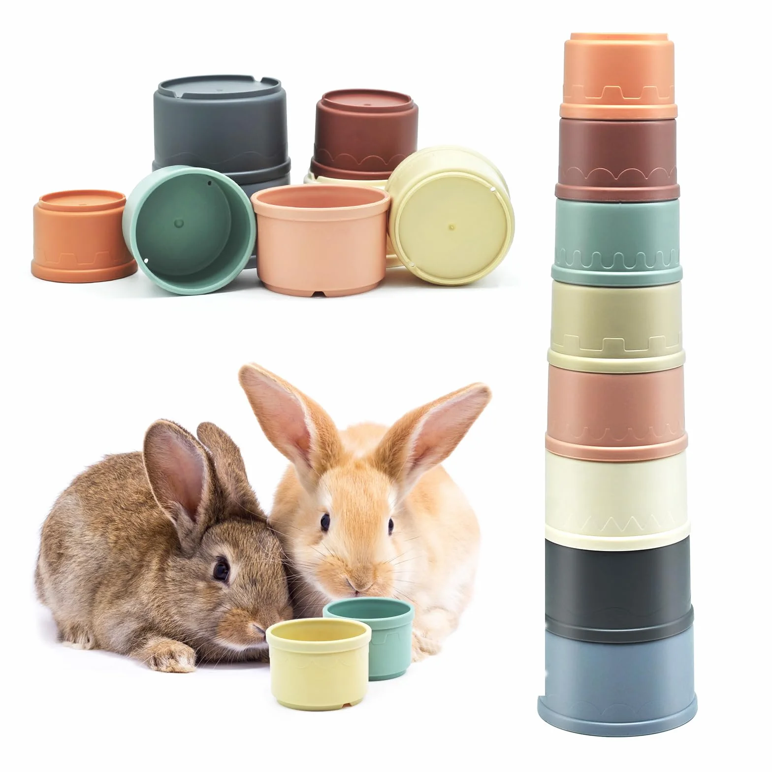 JINTANG 8 PCS Jouet Lapin empilable en Plastique de sécurité pour Cacher la Nourriture et Jouer Couleur Morandi
