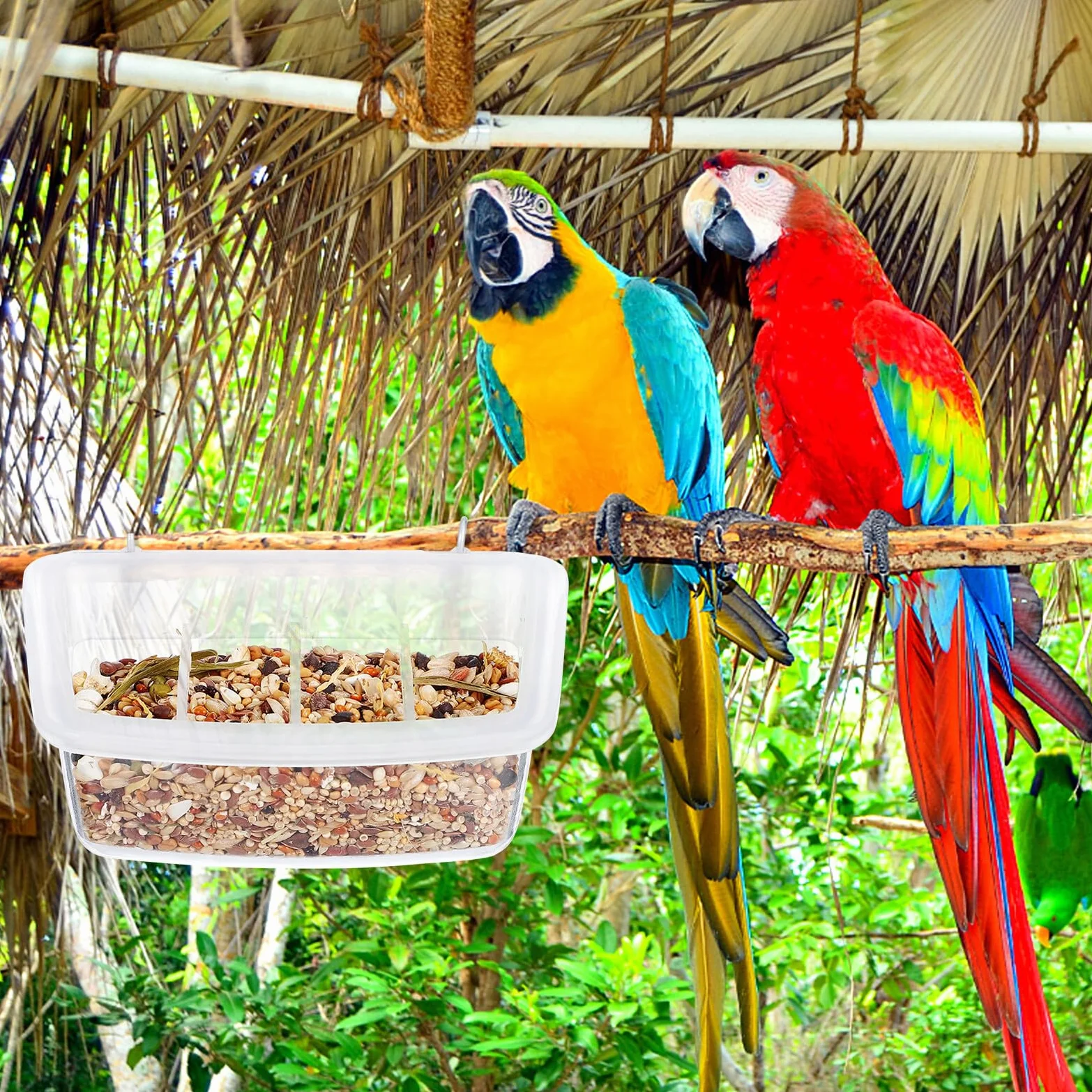 DOITOOL 2 Pièces Mangeoire pour Oiseaux Extérieur Plastique Transparent Suspendue Anti-gaspillage Compatible Cage Perroquets