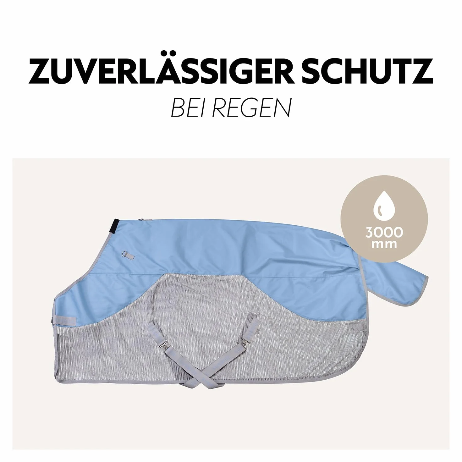 Couverture Pluie Anti-Mouches 0g Cheval Oslo 1200D Couvre-Cou Amovible Imperméable Colonne Eau 3000 mm Bleu Gris 145 cm