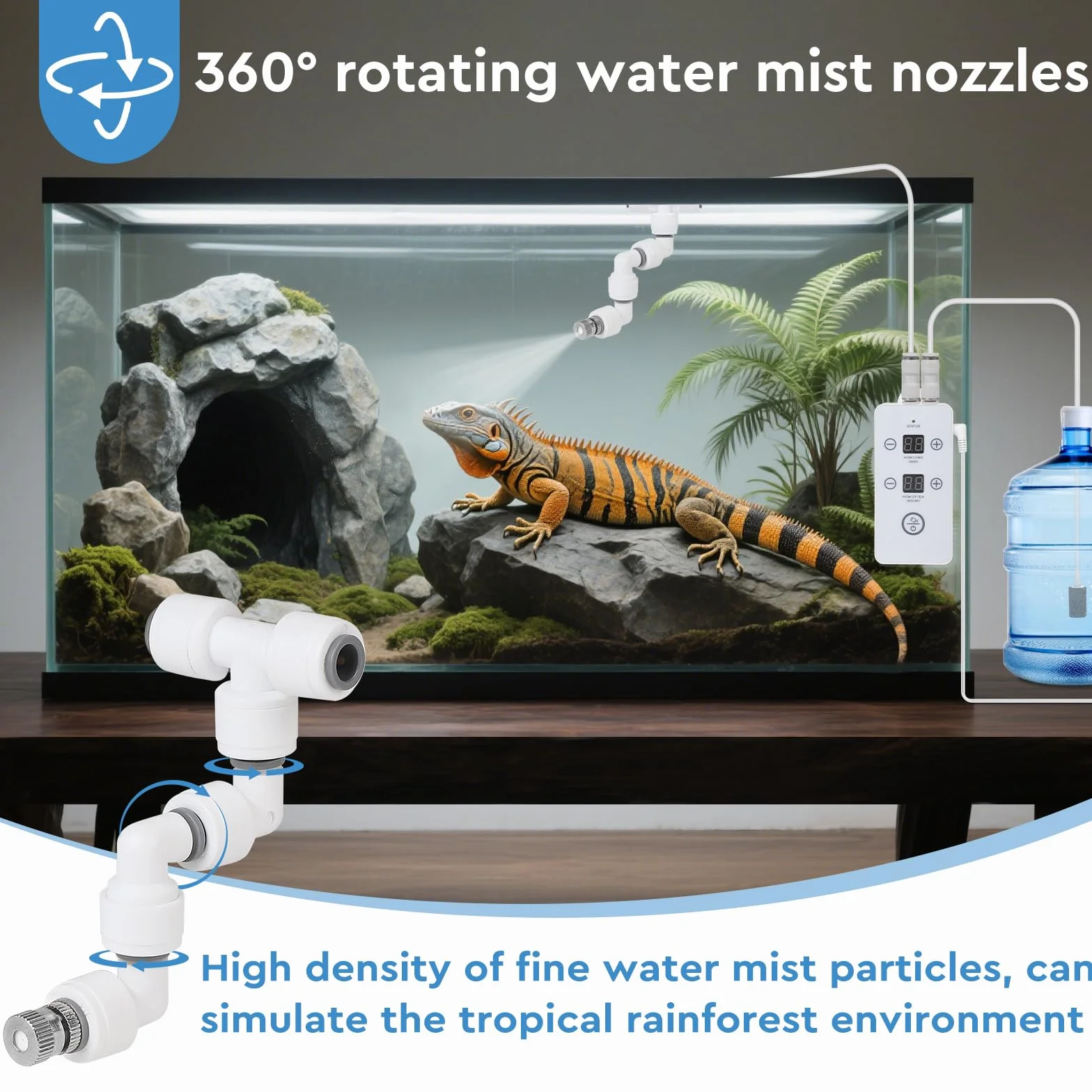 CPROSP Brumisateur Terrarium Reptile, Système de Brumisation avec Minuterie, Buse Réglable 360°, Humidificateur pour Reptiles Amphibiens Plantes