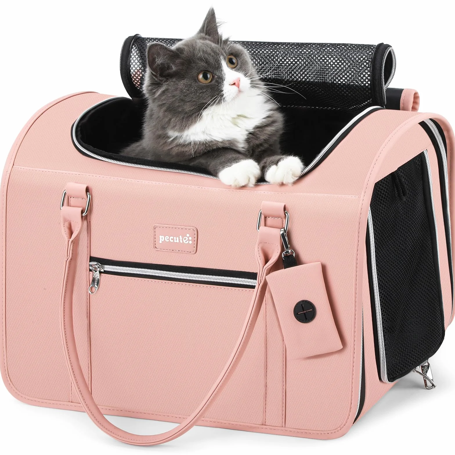 Pecute Sac de Transport pour Chat 42x28x30 cm, Approuvé pour Avion, Rose